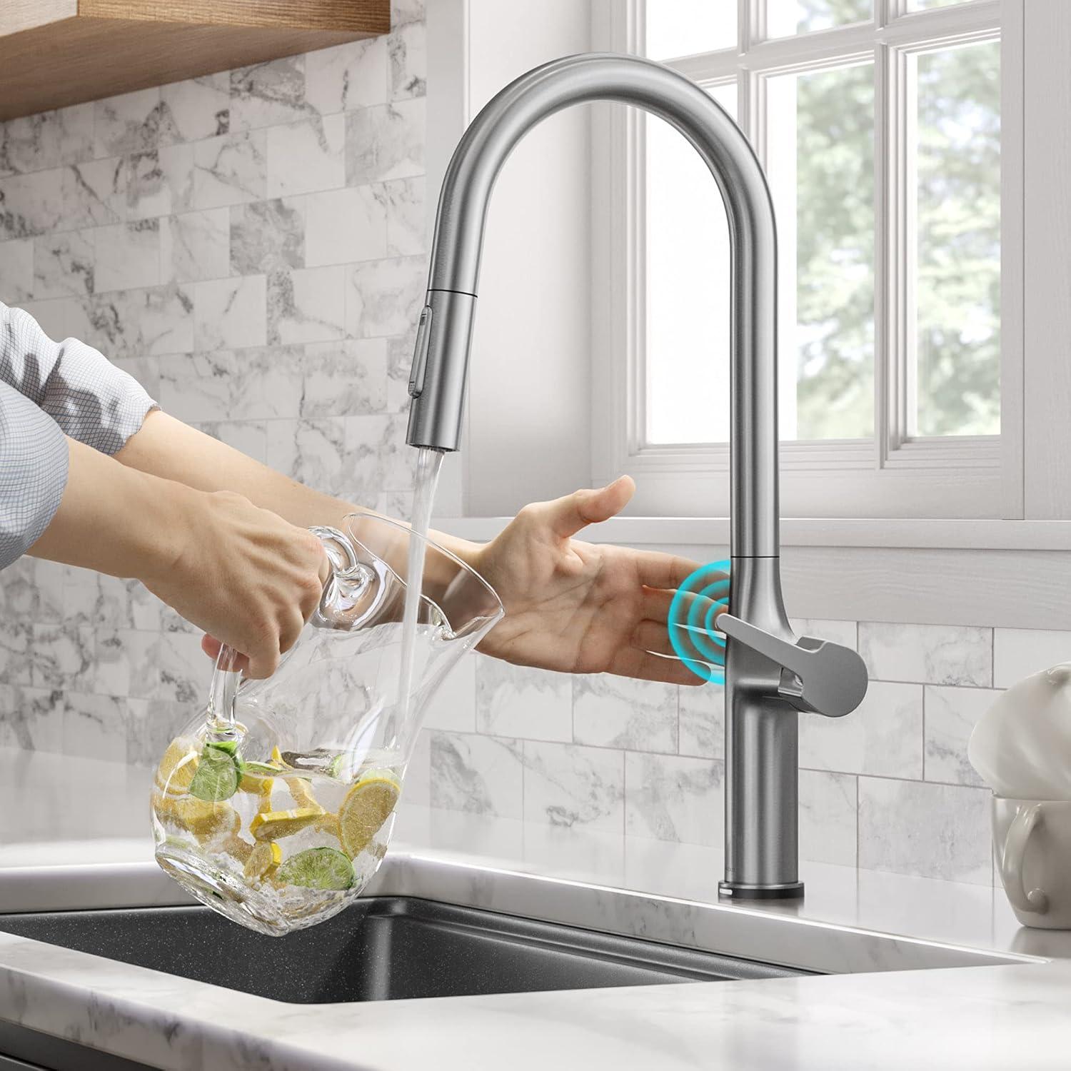 Kraus OlettoTall Modern Single-HandleTouch Kitchen Sink Faucet with Pull Down Sprayer in Spot Free Stainless Steel