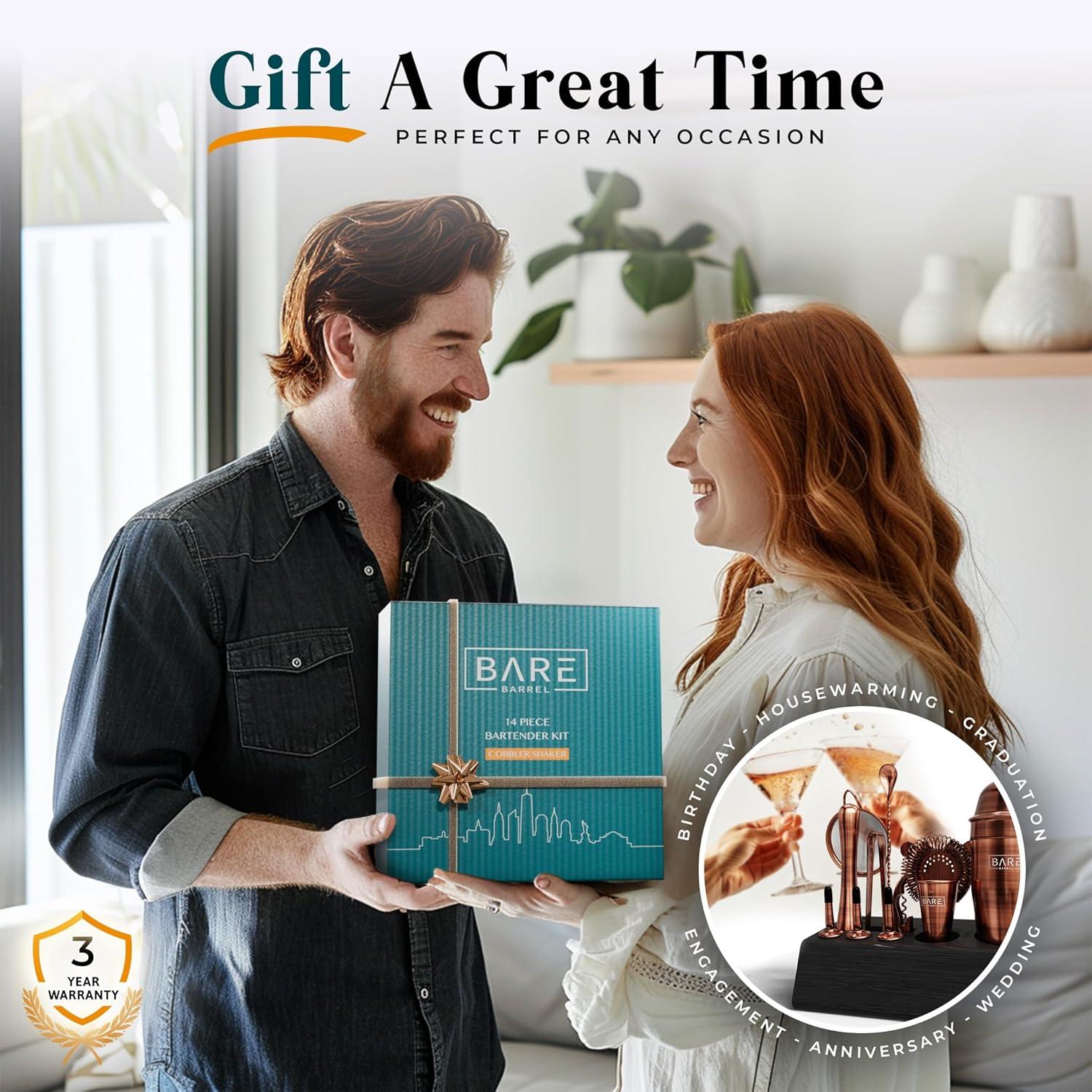 Mixology Bartender Kit Bar Set | 14-Piece Cocktail Shaker Set | Martini Barware Mixing Tools for Home Bartending | Incl. 35 Recipe Cards | Gift Set (24oz Cobbler Shaker, Gold/Black)