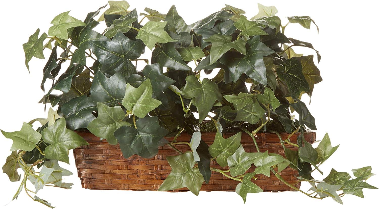 Puff Ivy in Ledge Basket - Nearly Natural: Indoor Decorative Faux Greenery, Wicker Basket Display