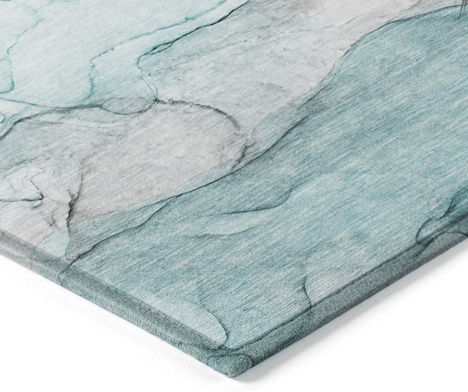 Addison Rugs Chantille Indoor/Outdoor Transitional Watercolors Teal Washable Round Rug, 8' x 8'