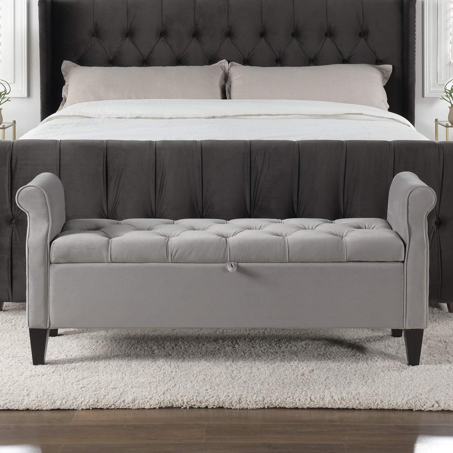 Jacqueline Tufted Roll Arm Storage Bench Grey