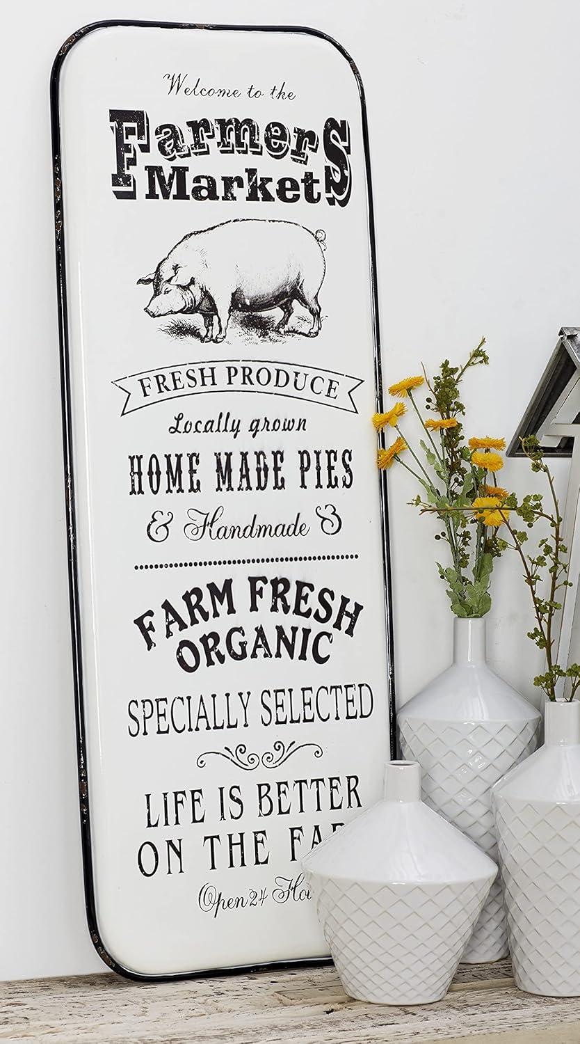 42" x 16" Vintage Country Iron Farmhouse Metal Sign Wall Decor Black - Olivia & May: Glazed White Rectangular Panel