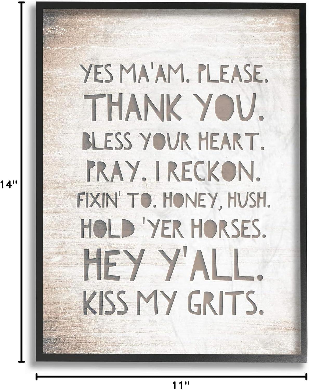 The Stupell Home Decor Collection Grey and White Southern Sayings Hey Y'all I Reckon Kiss My Grits Typography Framed Giclee Texturized Art, 11 x 1.5 x 14