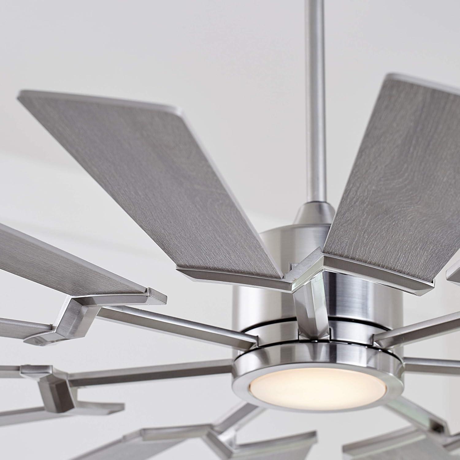 Prairie II 52" Brushed Steel Windmill-Inspired Ceiling Fan with LED Light