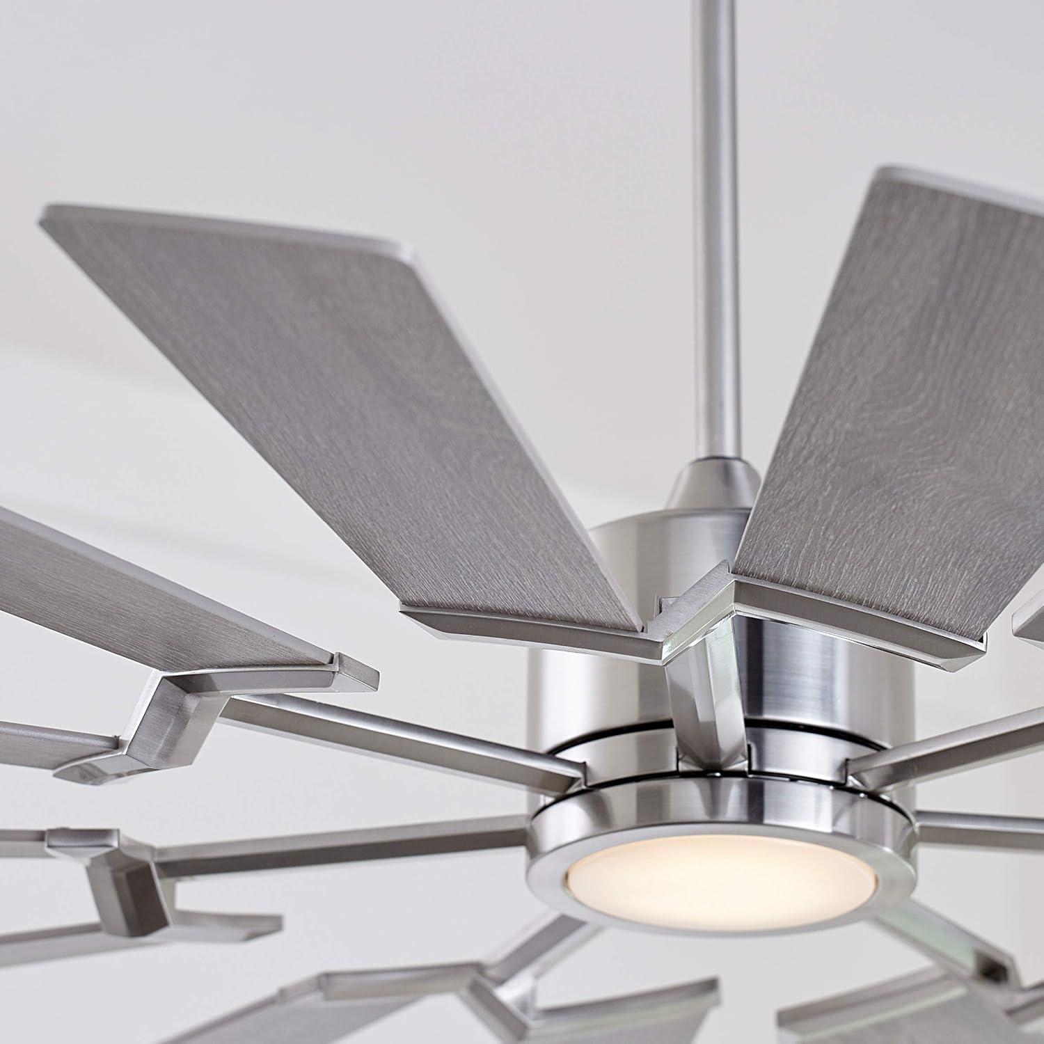 Monte Carlo 14PRR52BSD Prairie II Windmill Energy Star 52" Outdoor Ceiling Fan with LED Light and Hand Remote Control, 14 Wood Blades, Brushed Steel