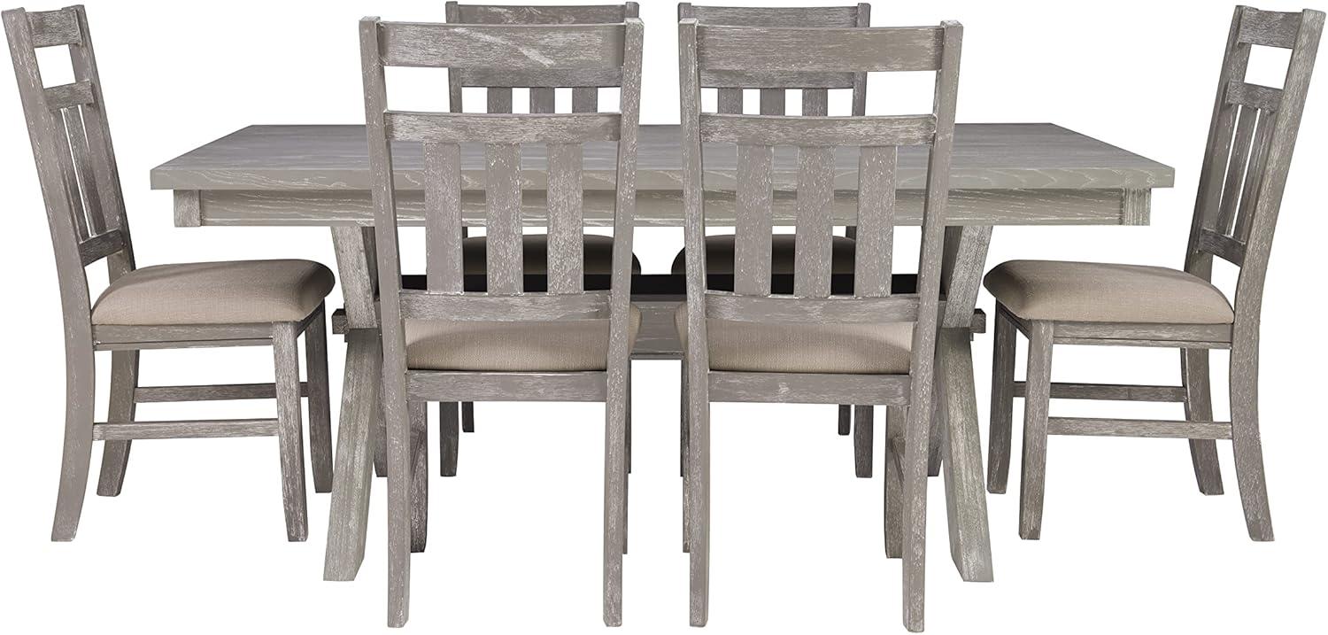 Turino 7-Piece Weathered Gray Dining Set with Tan Upholstered Chairs