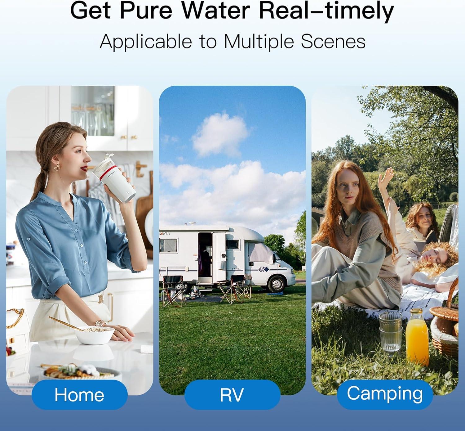 Gravity-fed Water Filter System, 2.25 Gallon Stainless Steel Countertop System with 2 Ceramics Filters Washable Filters, Metal Water Level Spigot and Stand,Reduce up to 99% Chlorine