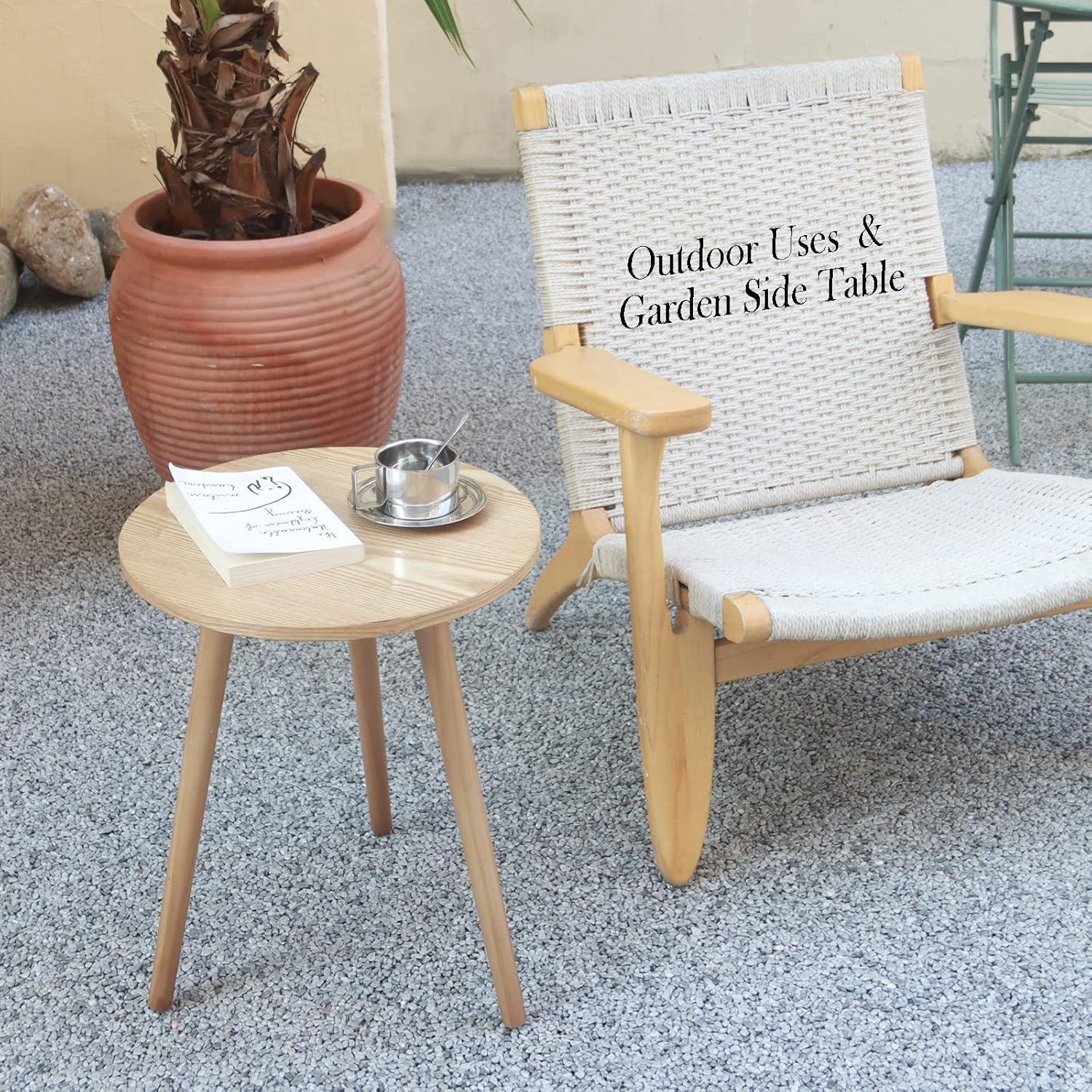 Natural Walnut Round Wood Side Table with Triangular Legs