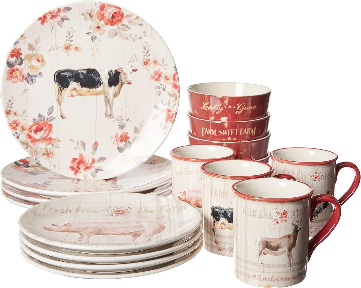 16pc Earthenware Farmhouse Dinnerware Set White - Certified International