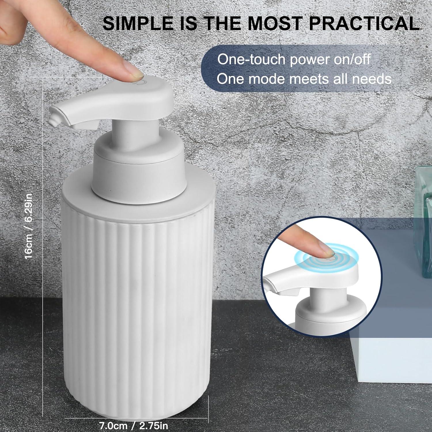 Automatic Soap Dispenser Liquid Touchless: 9oz White Plastic - Rechargeable Electric Smart 3 Level Adjustable Auto Hand Soap Dispenser - Dish Bathroom Kitchen