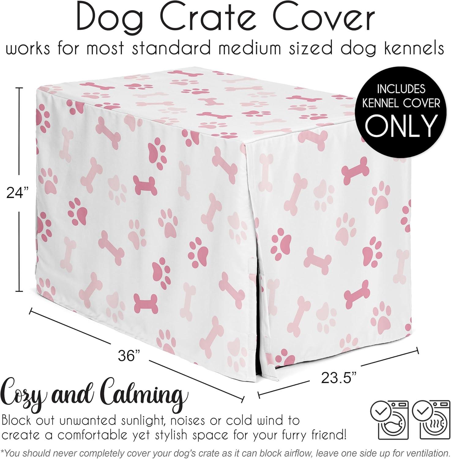 Sweet Jojo Designs Girl Dog Crate Kennel Cover 36in. Paw and Bone Blush Pink and White
