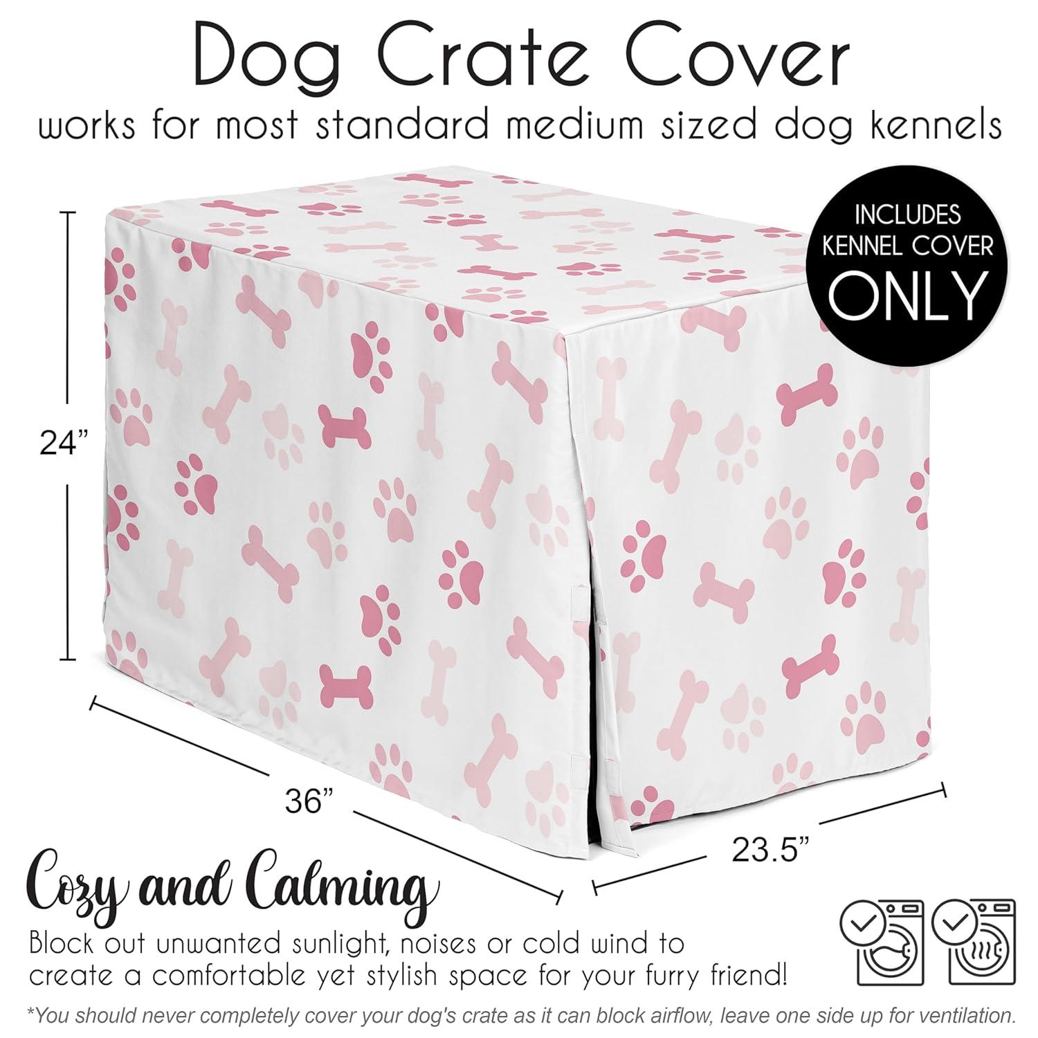 Sweet Jojo Designs Girl Dog Crate Kennel Cover 36in. Paw and Bone Blush Pink and White