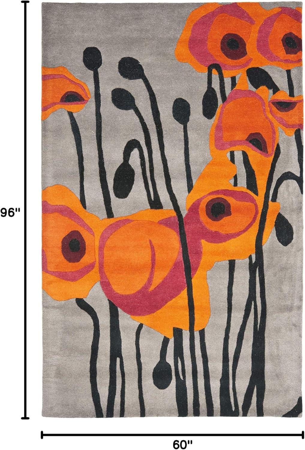 SAFAVIEH Soho Daisy Abstract Wool Area Rug, Grey/Orange, 5' x 8'