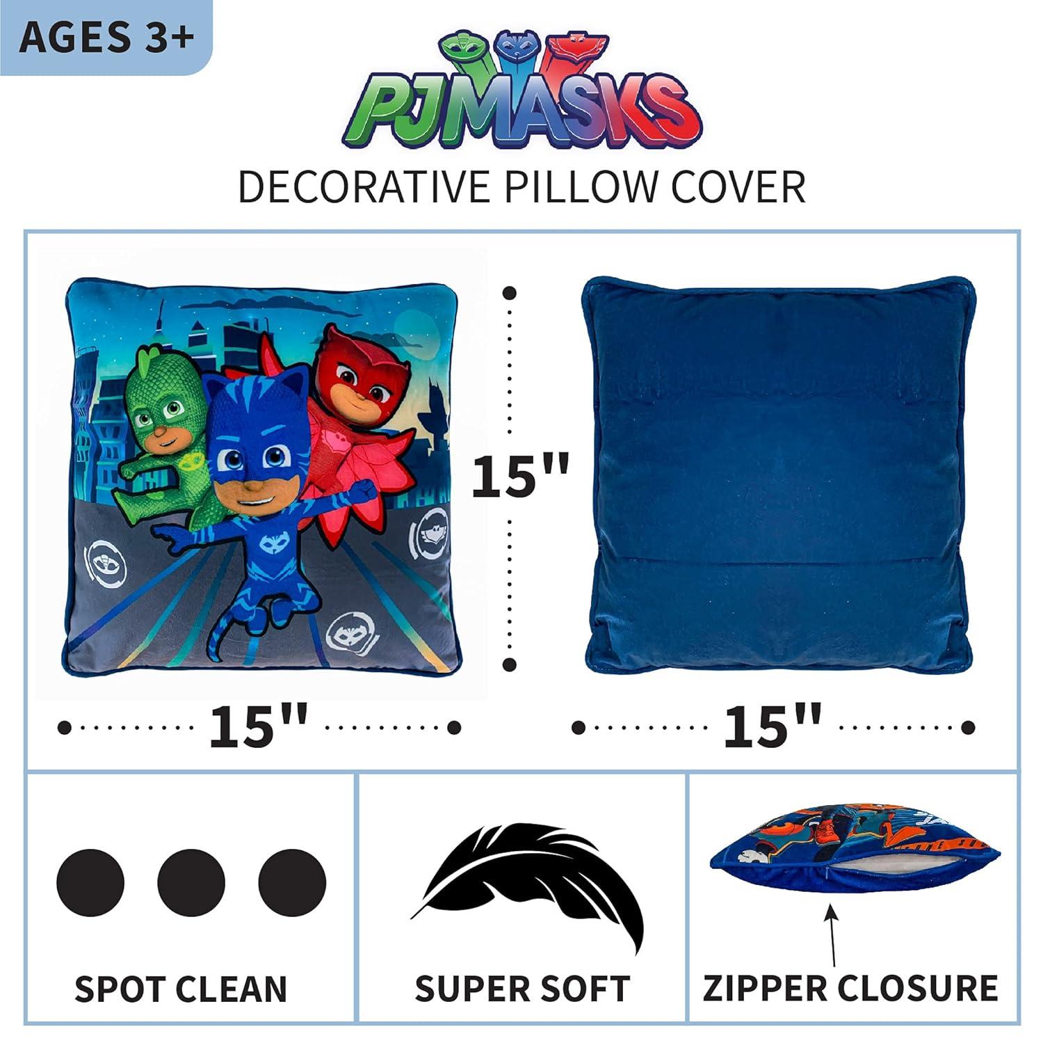 Franco Kids Bedding Soft Decorative Pillow Cover, 15 in x 15 in, PJ Masks
