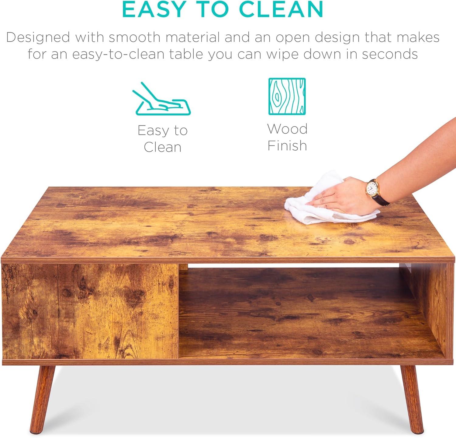 Best Choice Products Wooden Mid-Century Modern Coffee Accent Table Furniture w/ Open Storage Shelf - Brown