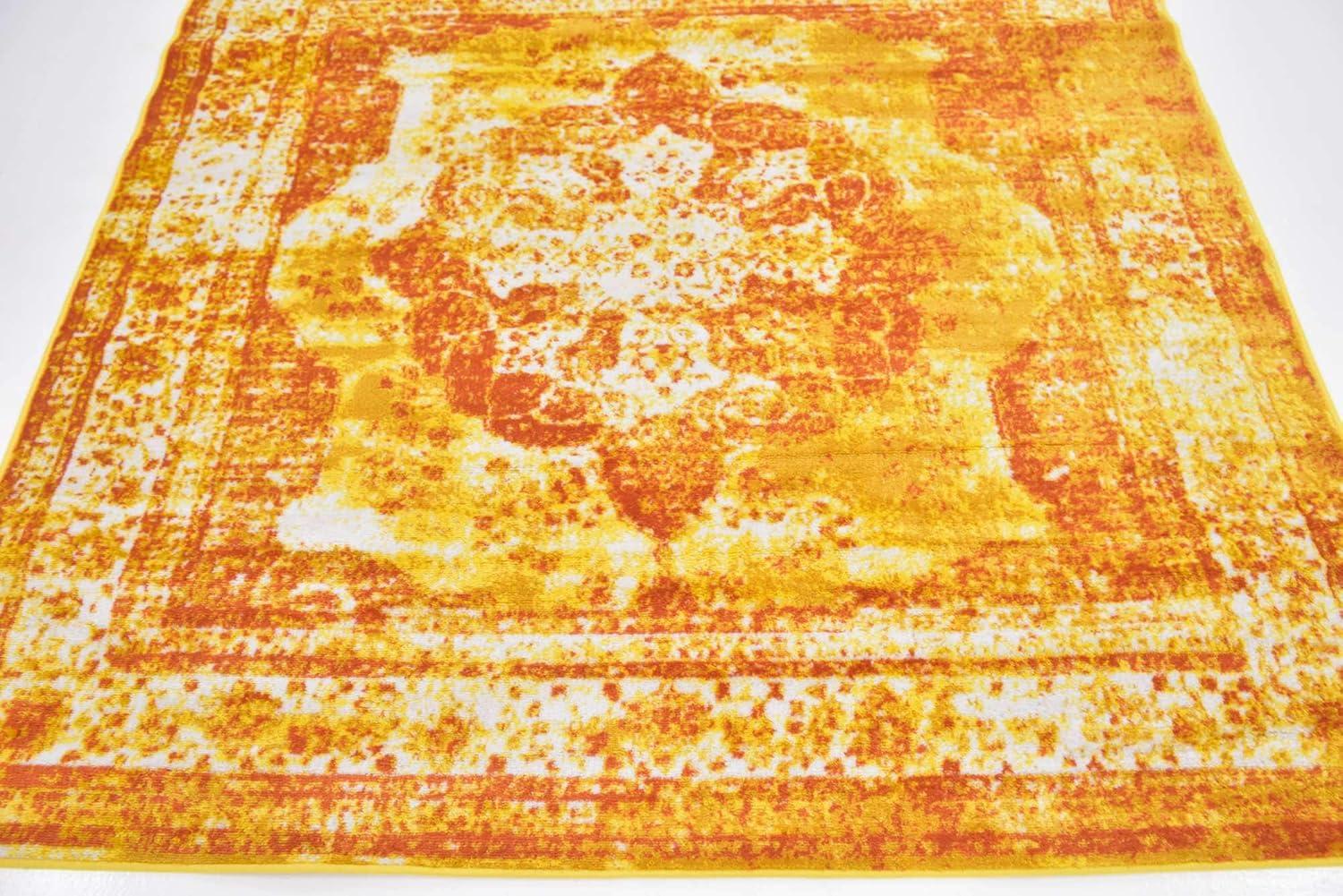 Salle Garnier Orange and Yellow Square Synthetic Area Rug