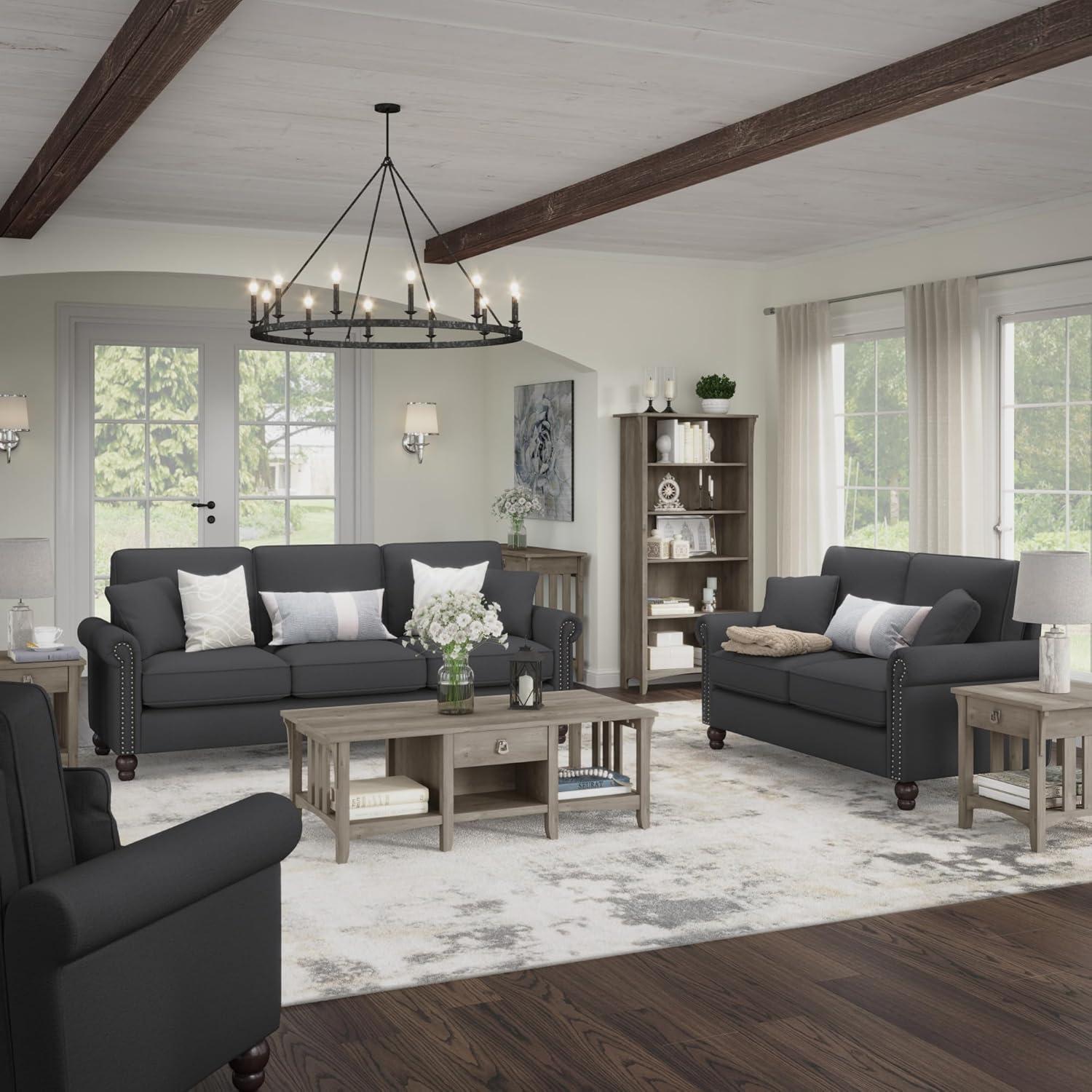 Coventry 85W Large Living Room Sofa in Charcoal Gray Herringbone Fabric