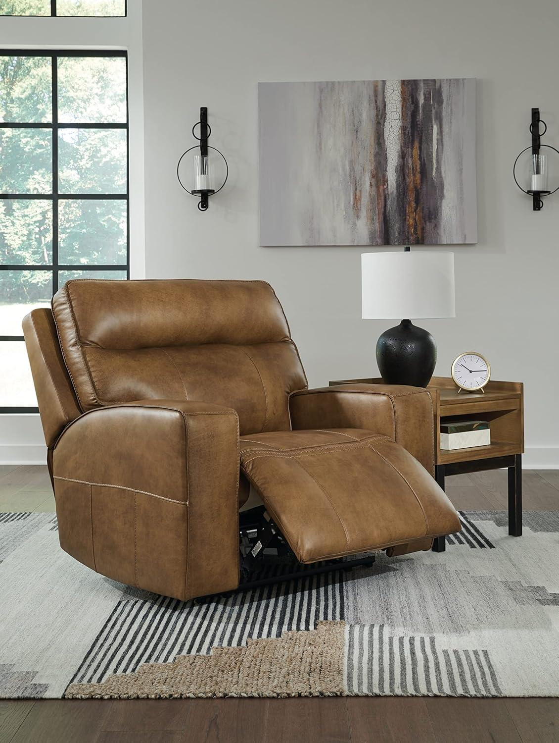 Modern Luxury Top-Grain Leather Power Recliner in Warm Brown