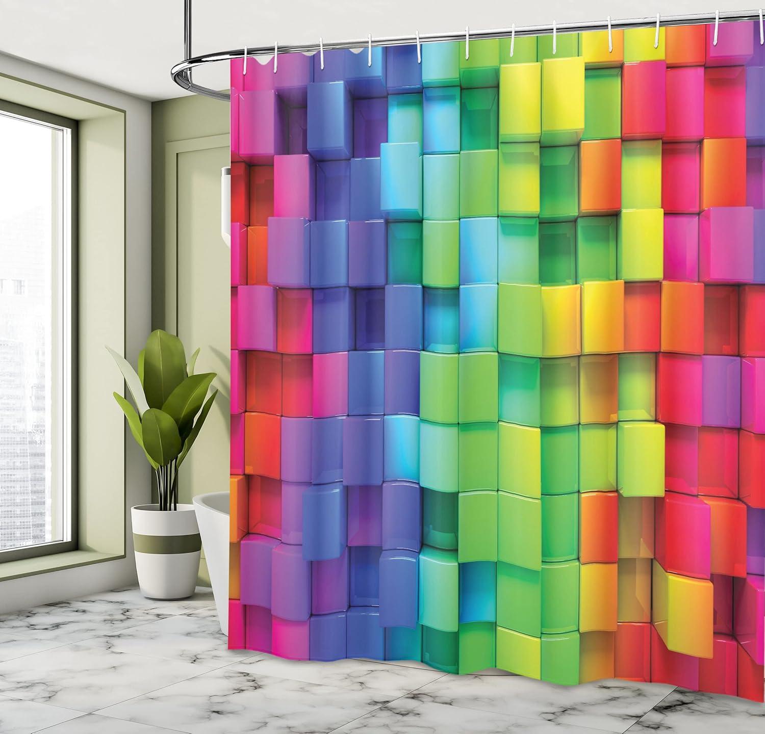 Geometric Shower Curtain with Hooks Included