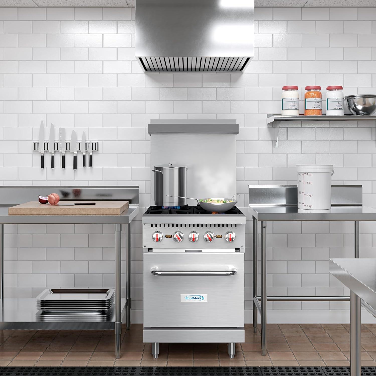 KoolMore 24 in. 4 Burner Commercial Natural Gas Range with Oven in Stainless-Steel (KM-CR24-NG)