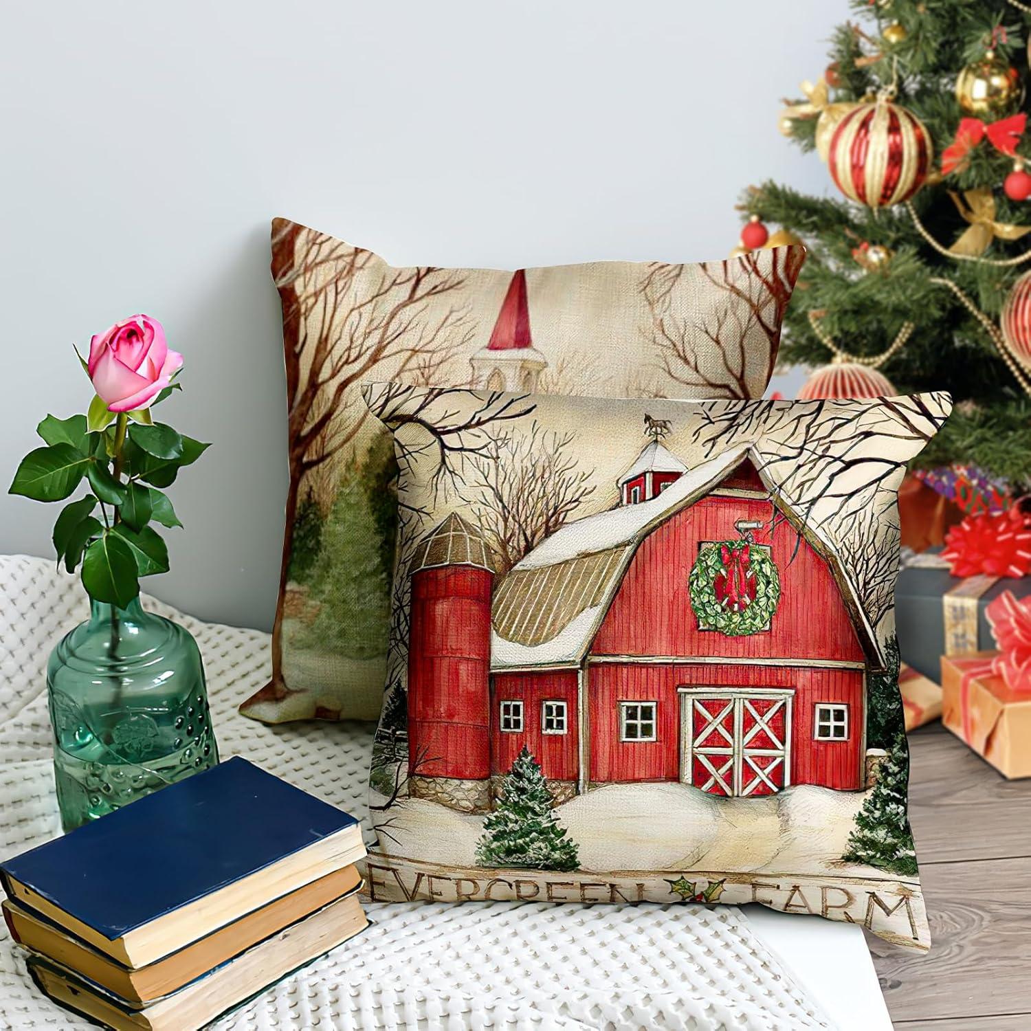 4 Pack Christmas Red Throw Pillow Covers, Linen Home Christmas Decorations, Christmas Pillows Cushion Cover Sofa Couch Pillowcases, Xmas Series Cushion Pillow Cover Zippered Pillowcase (christmas-31)