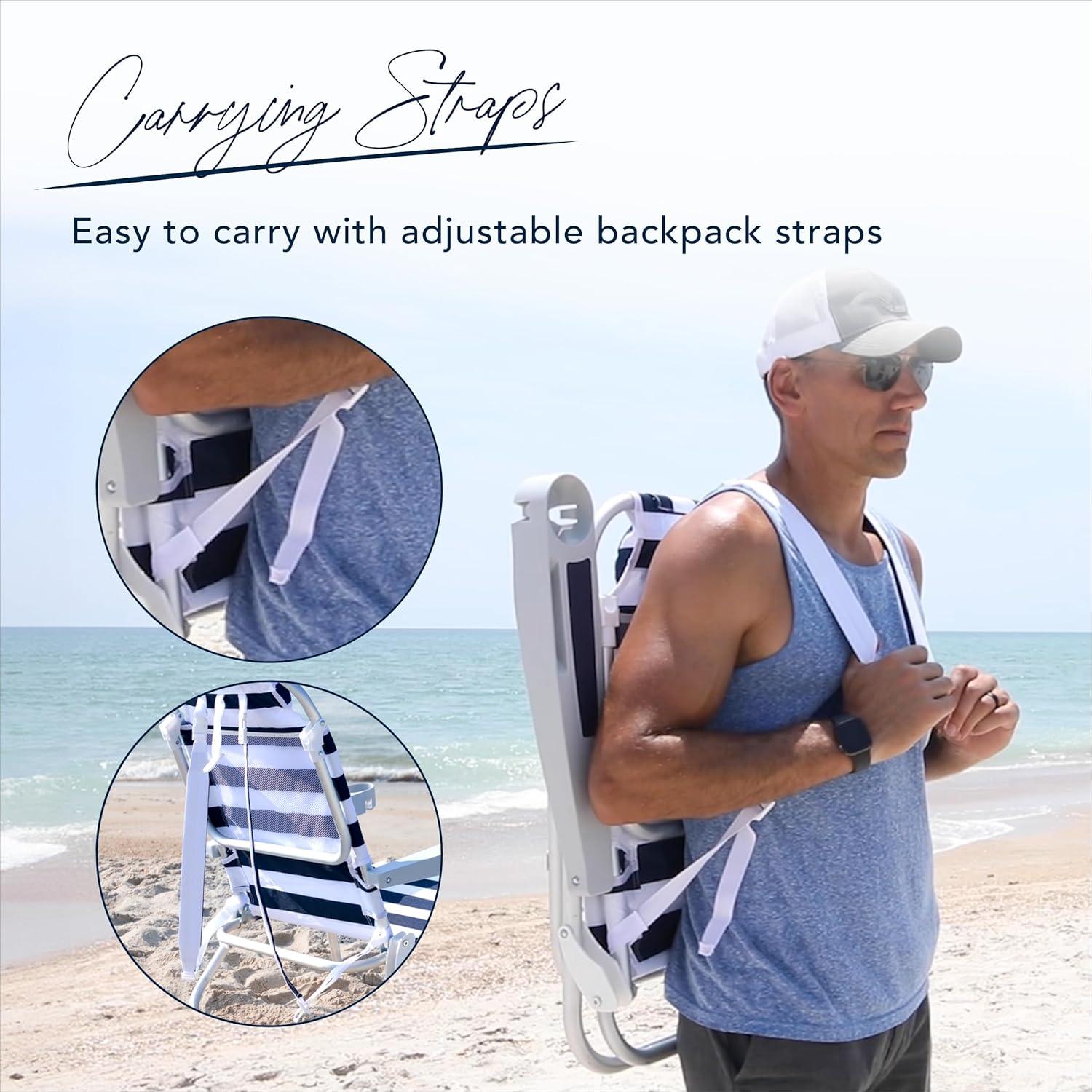 Caribbean Joe Oversize Deluxe Backpack Outdoor Portable Beach Chair - Navy White