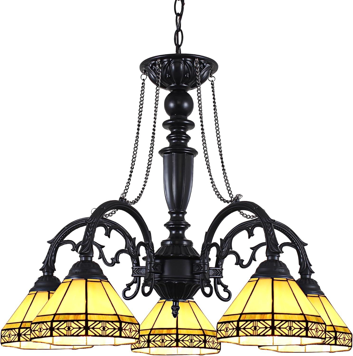 Chloe Lighting Belle Tiffany-Style 5 Light Mission Large Chandelier 27" Wide