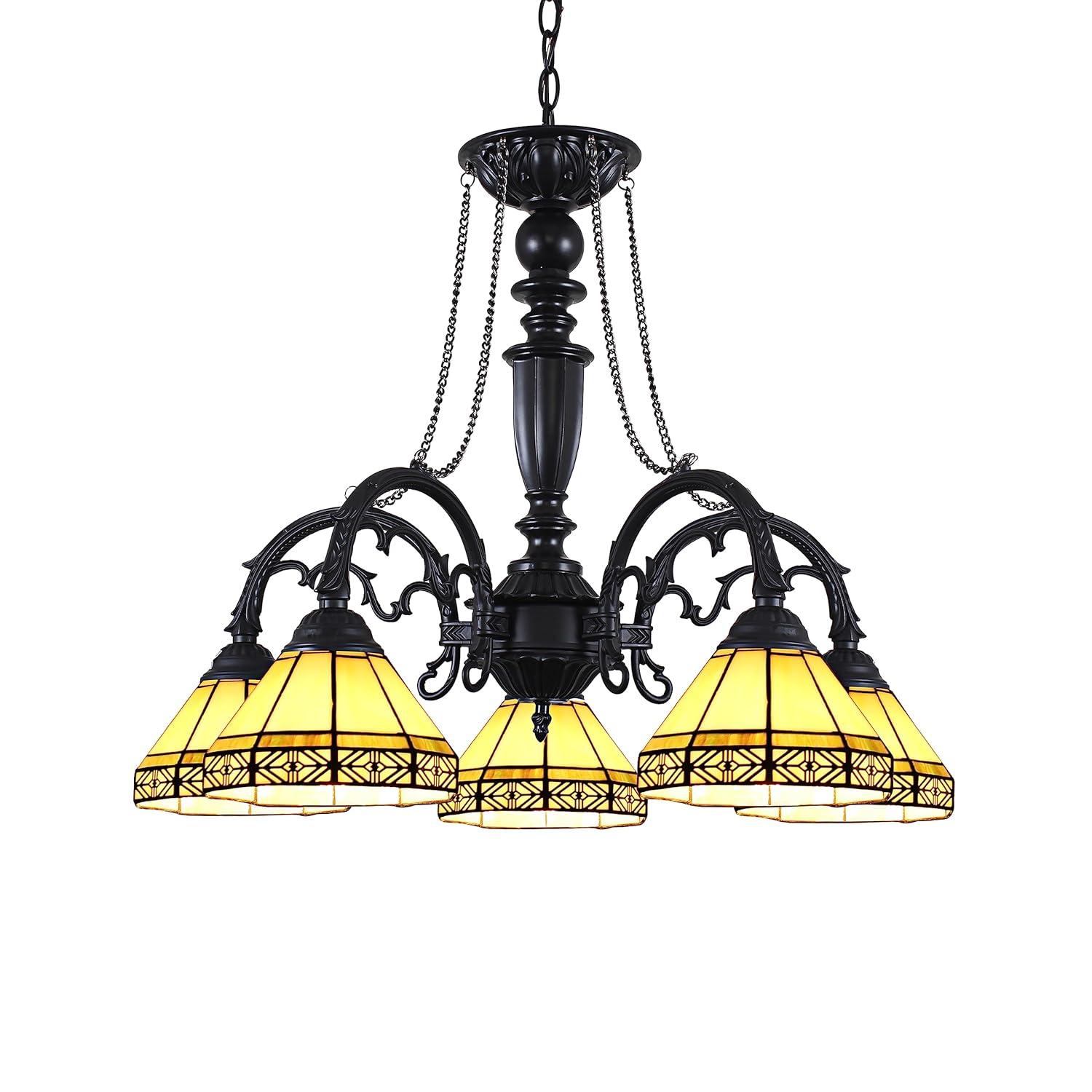 Chloe Lighting Belle Tiffany-Style 5 Light Mission Large Chandelier 27" Wide