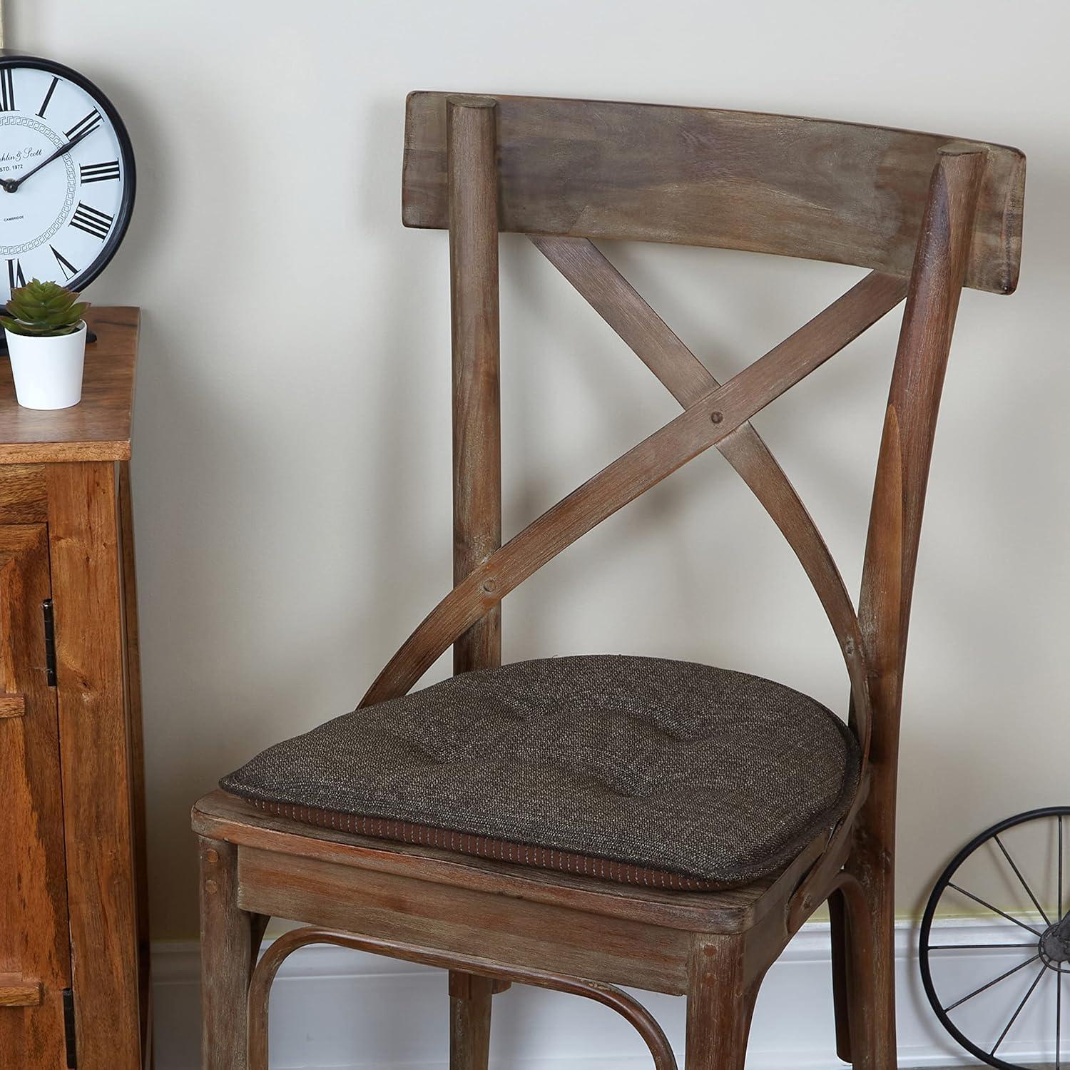 Non-Slip Tufted Chair Cushions for Dining Room, Kitchen and Office Use, U-Shaped Skid-Proof Seat Pad, 15x16 Inches, 4 Pack, Chestnut