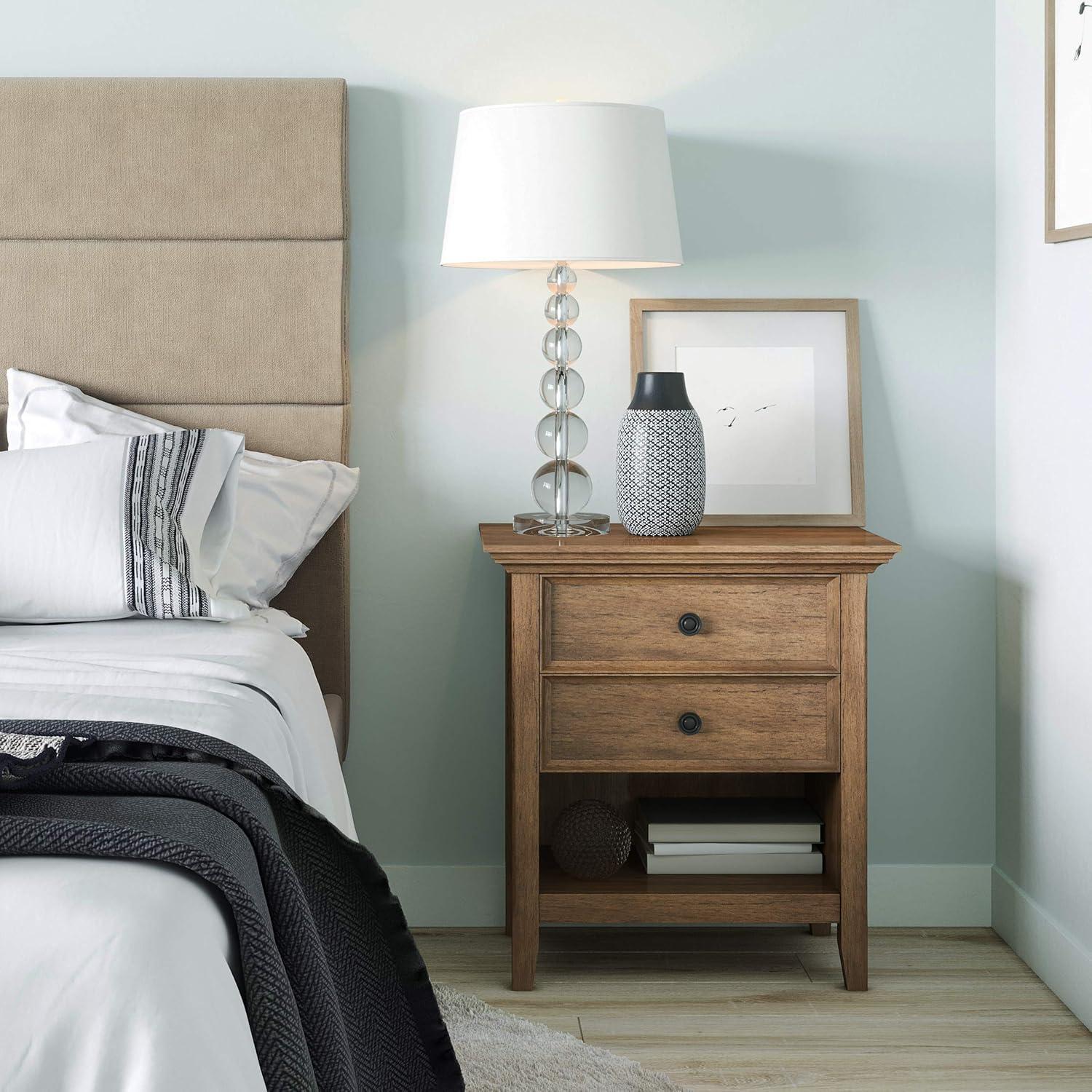 Simpli Home Amherst 24"W 2-Drawer Solid Wood Nightstand with Open Shelf