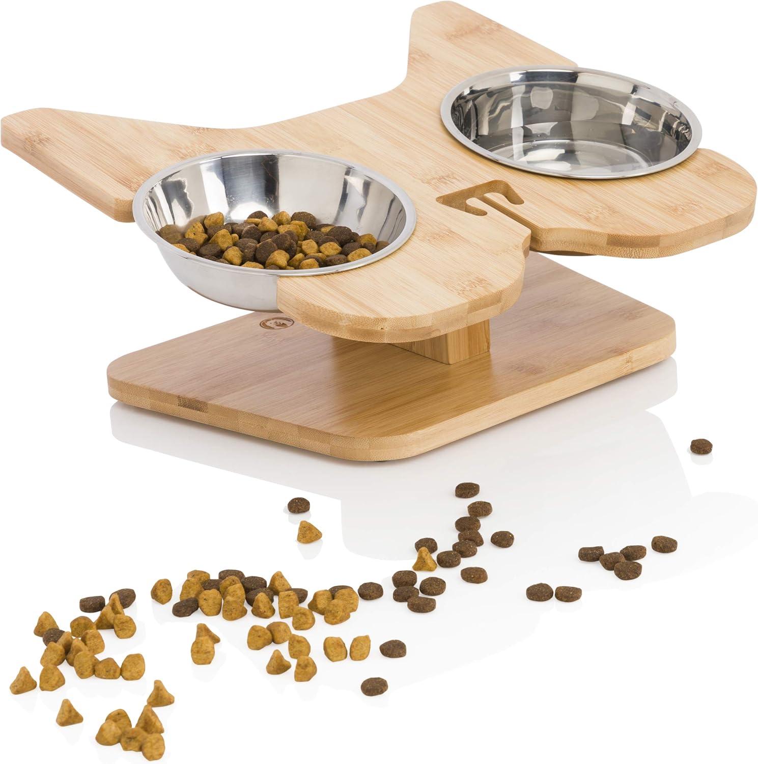 Large Elevated Bamboo and Stainless Steel Dog Feeder