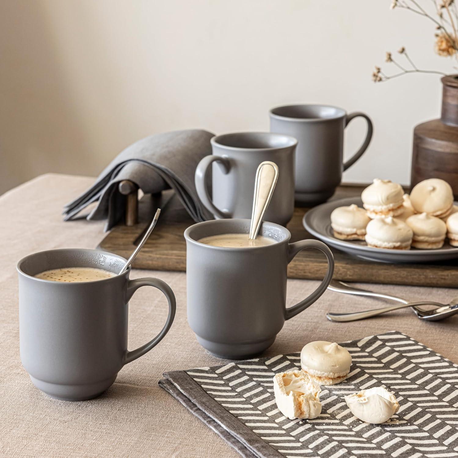 over&back Rimmed 16oz Semi-Matte Hand-Finished Stoneware Mugs, Set of 4