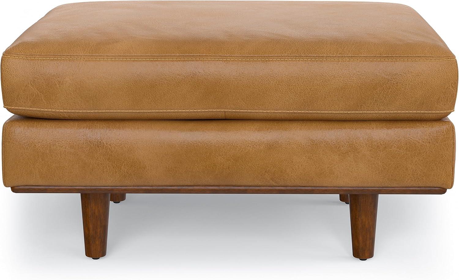 Simpli Home Morrison  Sofa and Ottoman Set in Genuine Leather