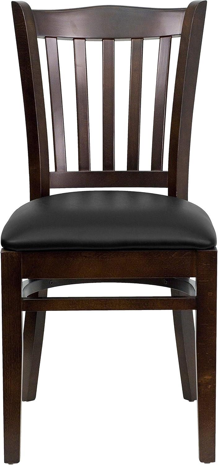 Flash Furniture HERCULES Series Vertical Slat Back Walnut Wood Restaurant Chair - Black Vinyl Seat