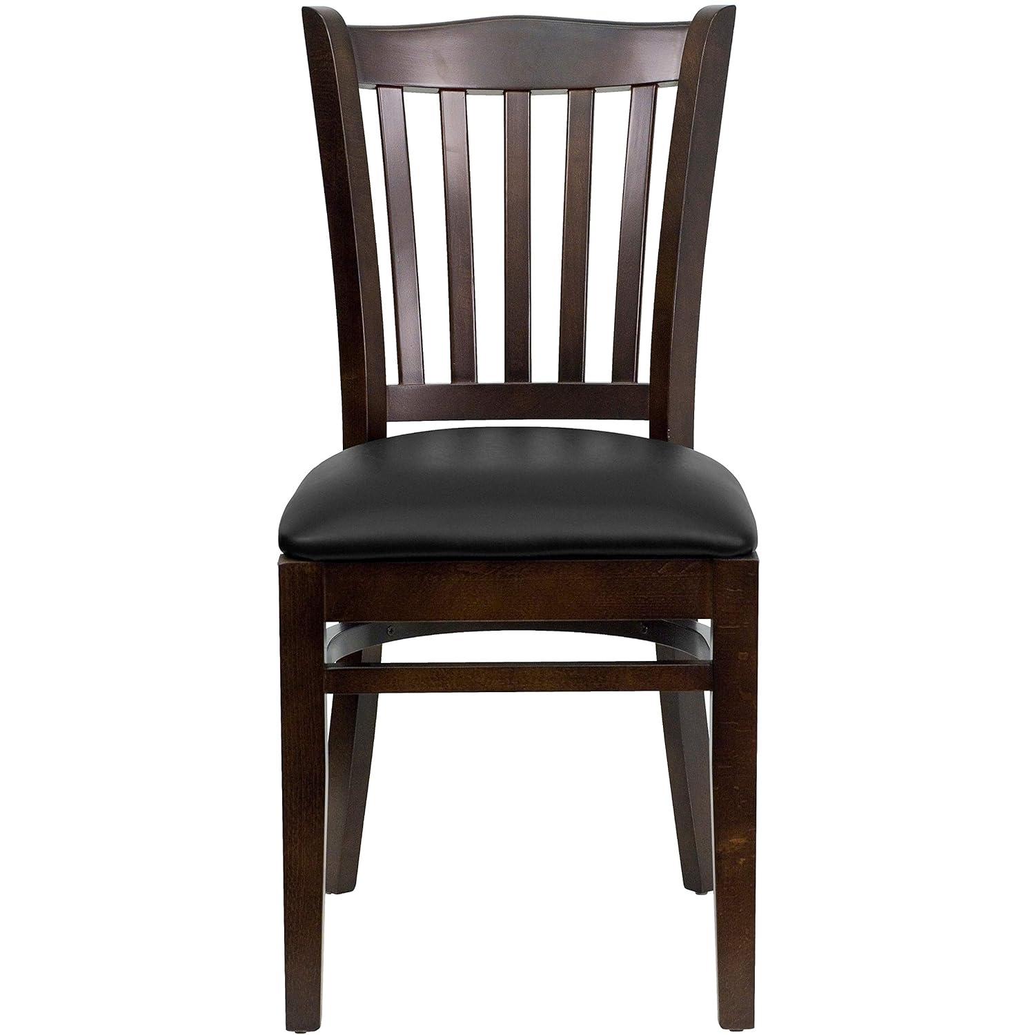 Flash Furniture HERCULES Series Vertical Slat Back Walnut Wood Restaurant Chair - Black Vinyl Seat