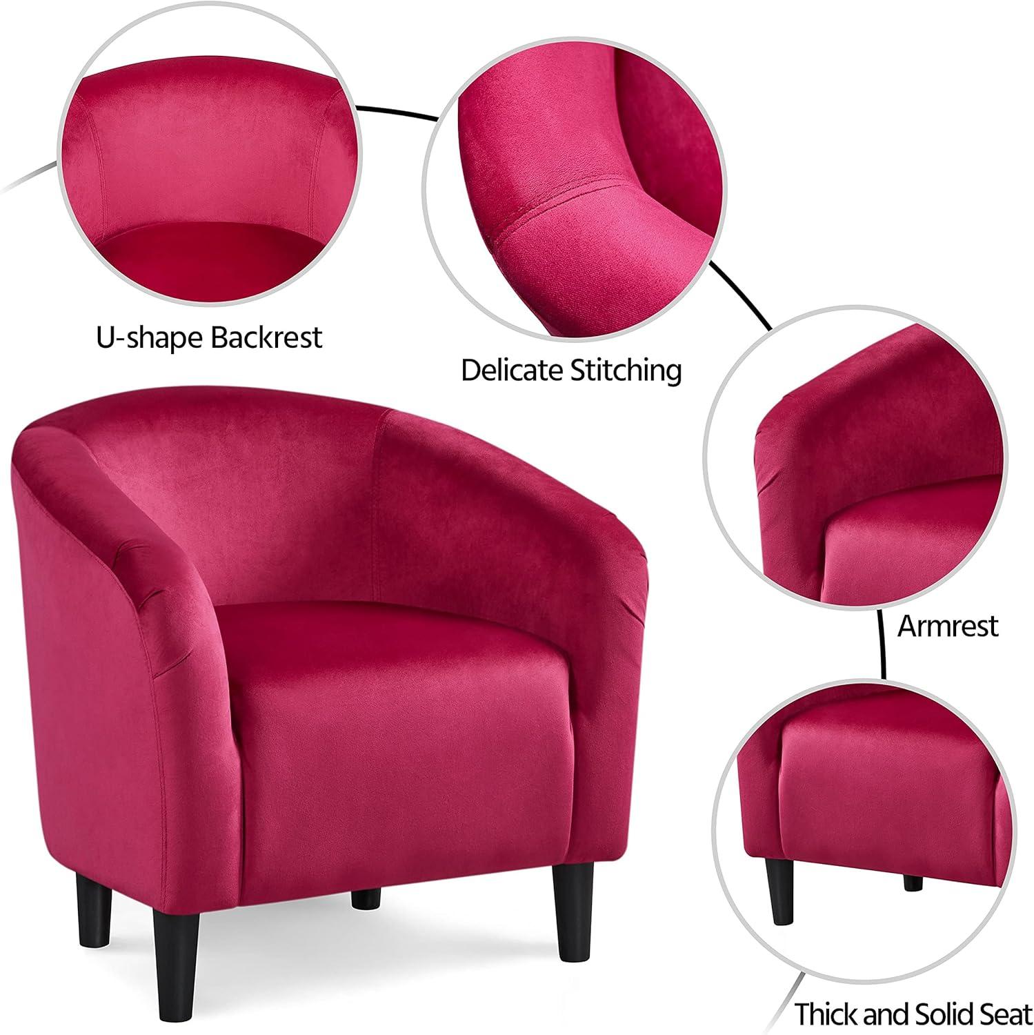 Yaheetech Velvet Upholstered Barrel Chair, Rose Red