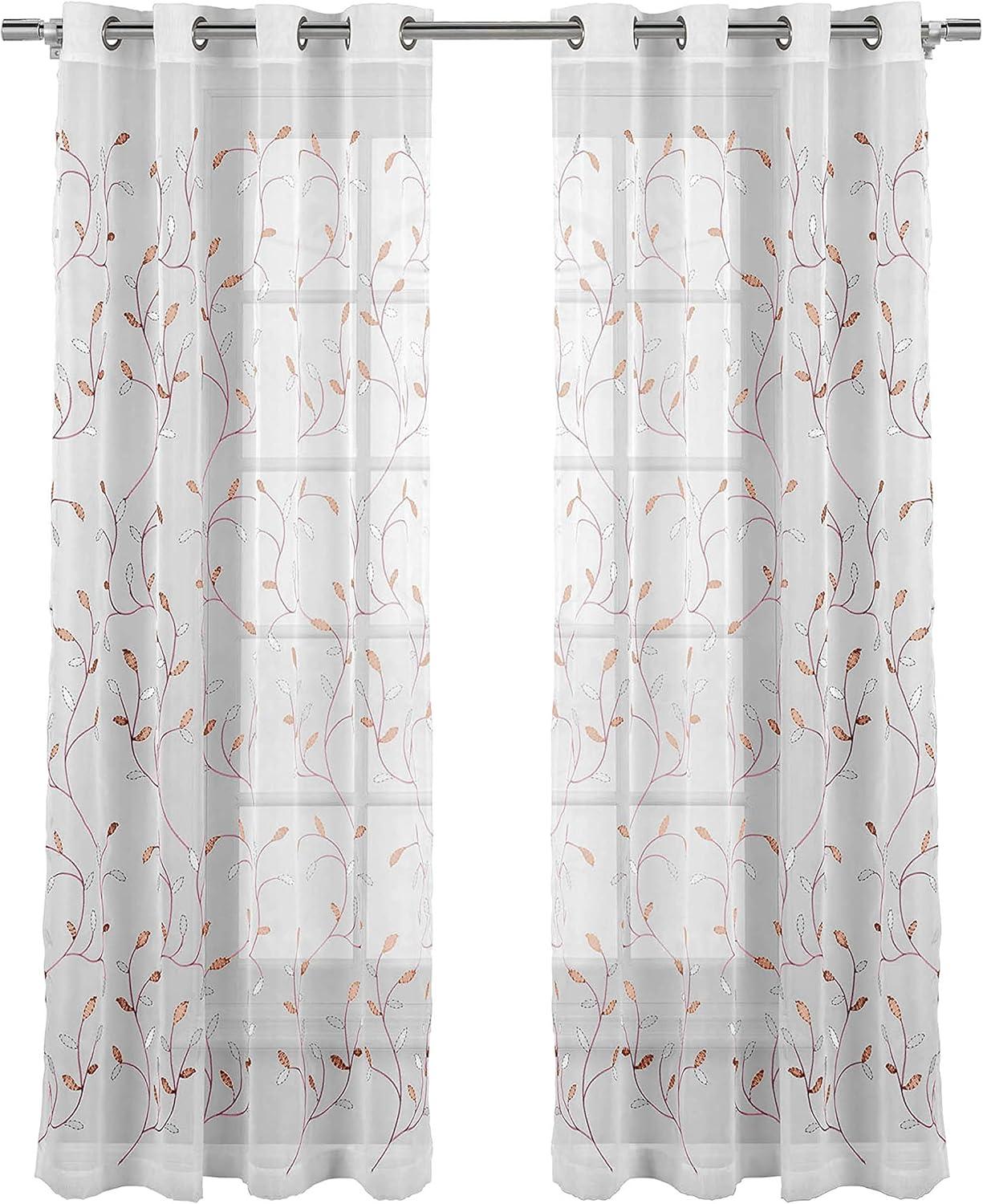 Grommet Curtain Panel, Embroidered Sheer Extra-Wide, Pink 54" x 84"