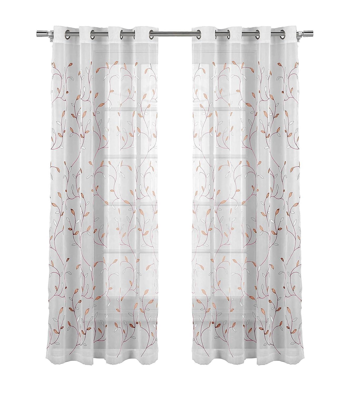 Grommet Curtain Panel, Embroidered Sheer Extra-Wide, Pink 54" x 84"