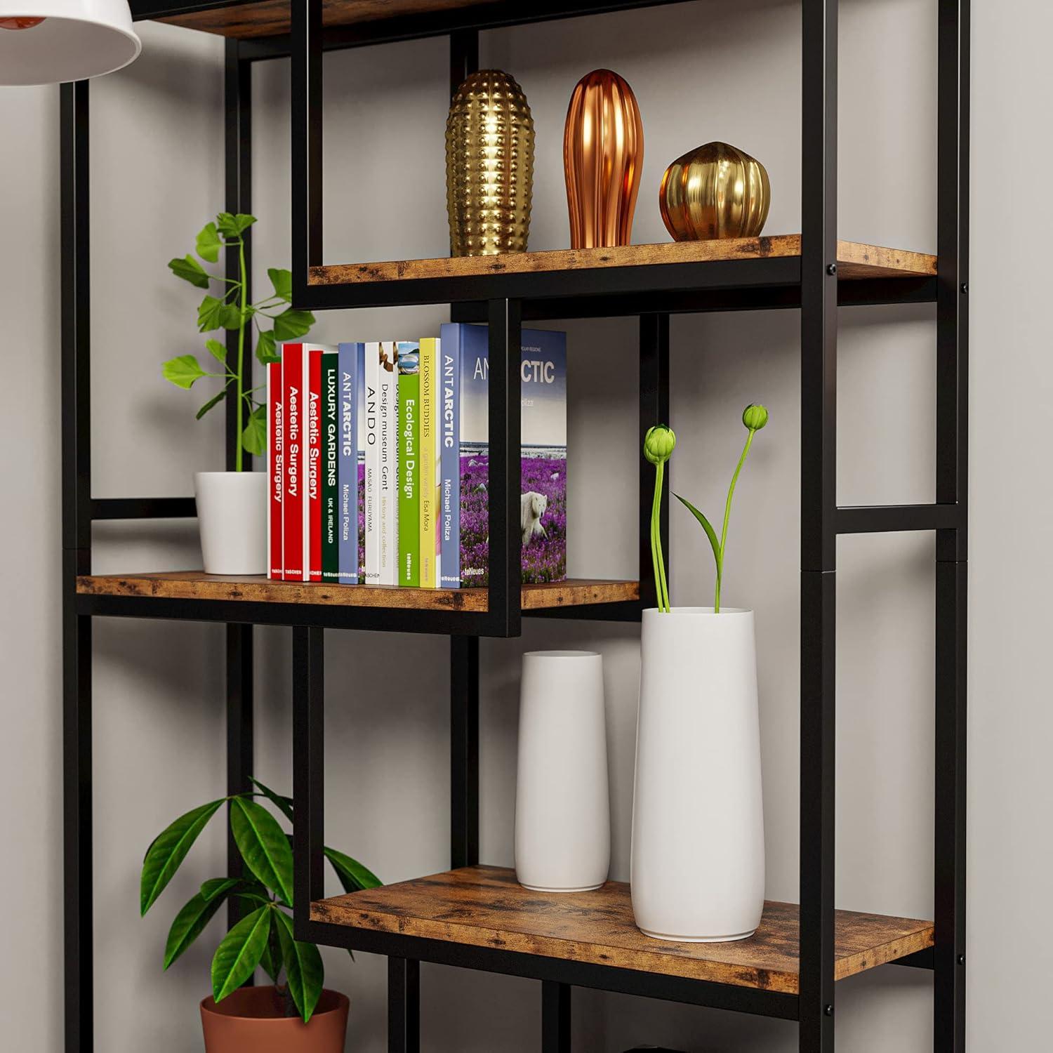 IRONCK Bookshelves 6 Tiers Etagere Bookcase Industrial Open Display Shelves Vintage Brown