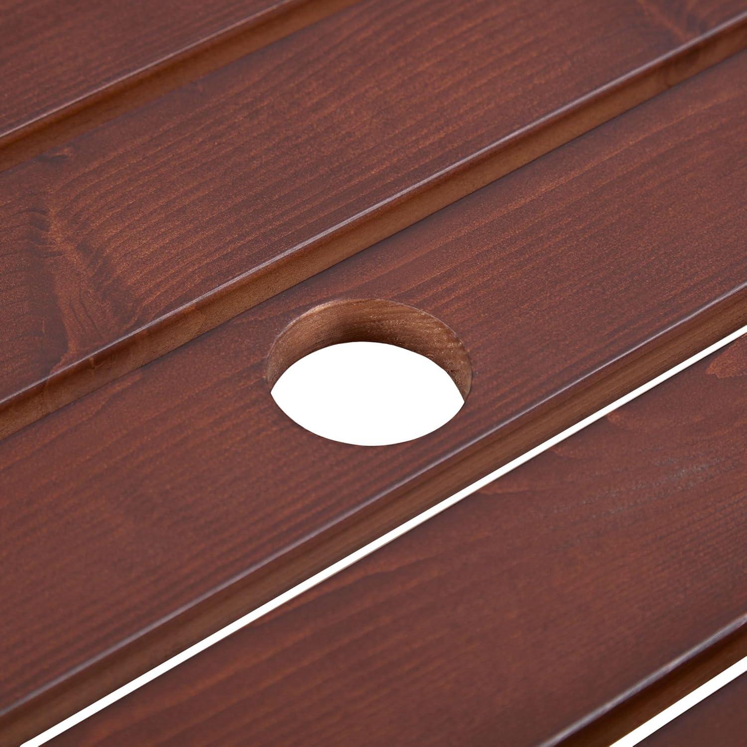 6 Person Wood Picnic Table, Outdoor Round Picnic Table with 3 Built-in Benches, Umbrella Hole, Outside Table and Bench Set for Patio, Backyard, 500lbs Capacity Per Bench (Brown)