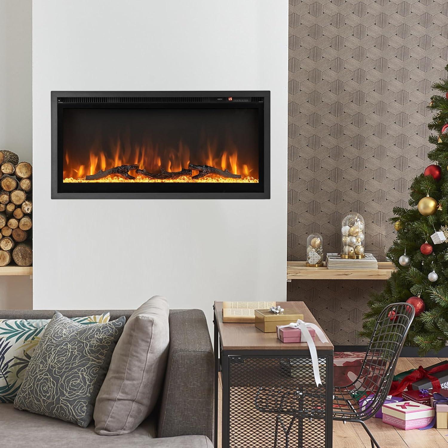 Costway 50'' Electric Fireplace Recessed Wall Mounted Freestanding with Remote Control