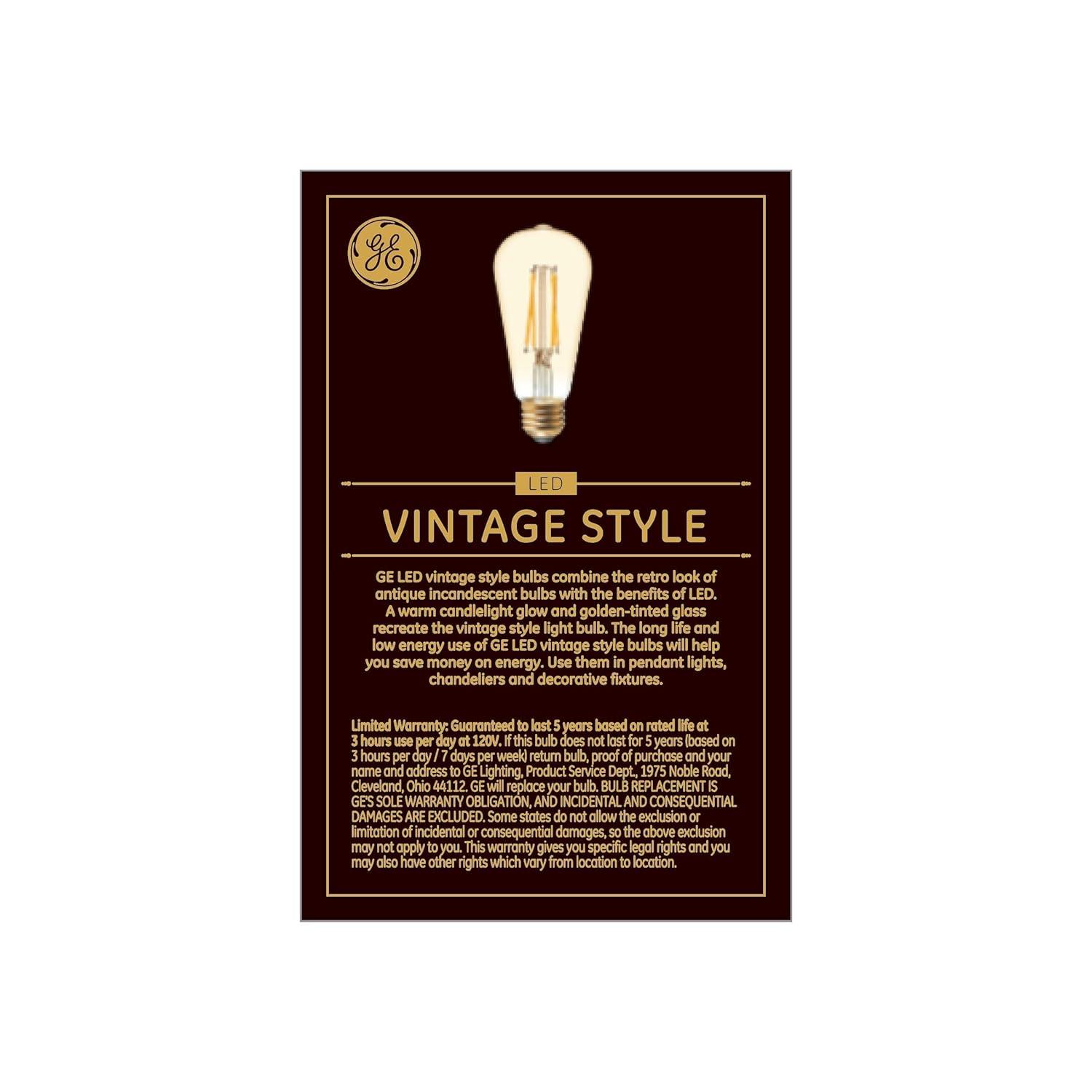 GE 2pk 60W Vintage Style ST19 LED Edison Light Bulbs Amber Glass: E26 Base, Dimmable, Warm Light, Antique Style