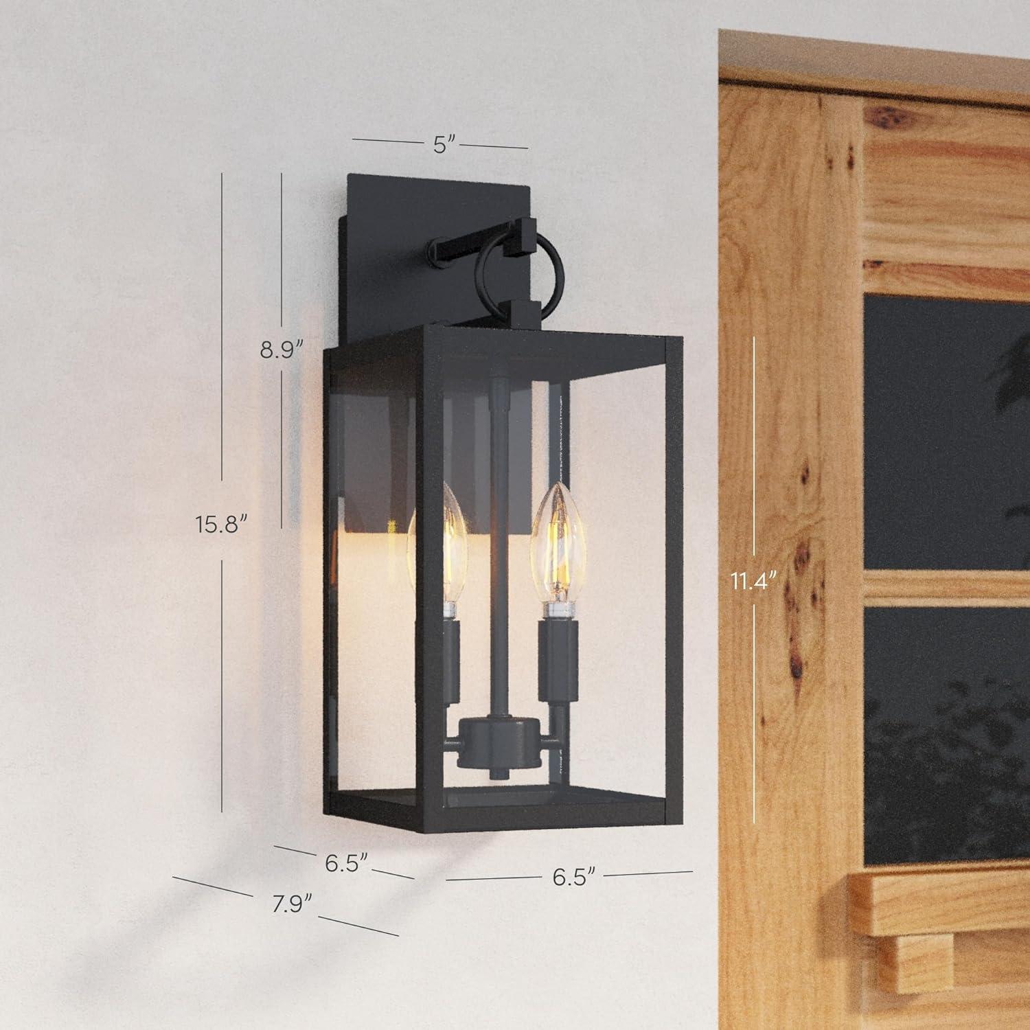 Nathan James Ferris Outdoor Black Wall Sconce Light Fixture, Porch Lantern for Exterior with Iron Frame and Clear Glass Shade, Black/Clear