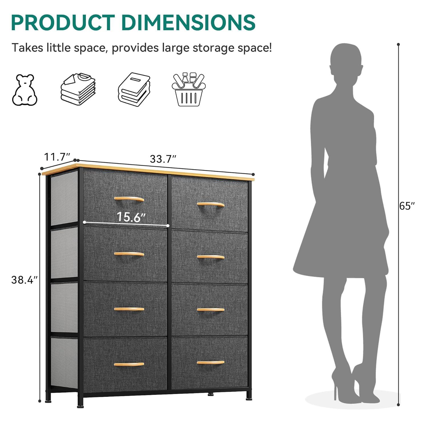 YITAHOME Dresser with 8 Drawers - Fabric Storage Tower, Organizer Unit for Bedroom, Living Room, Hallway, Closets - Sturdy Steel Frame, Wooden Top & Easy Pull Fabric Bins