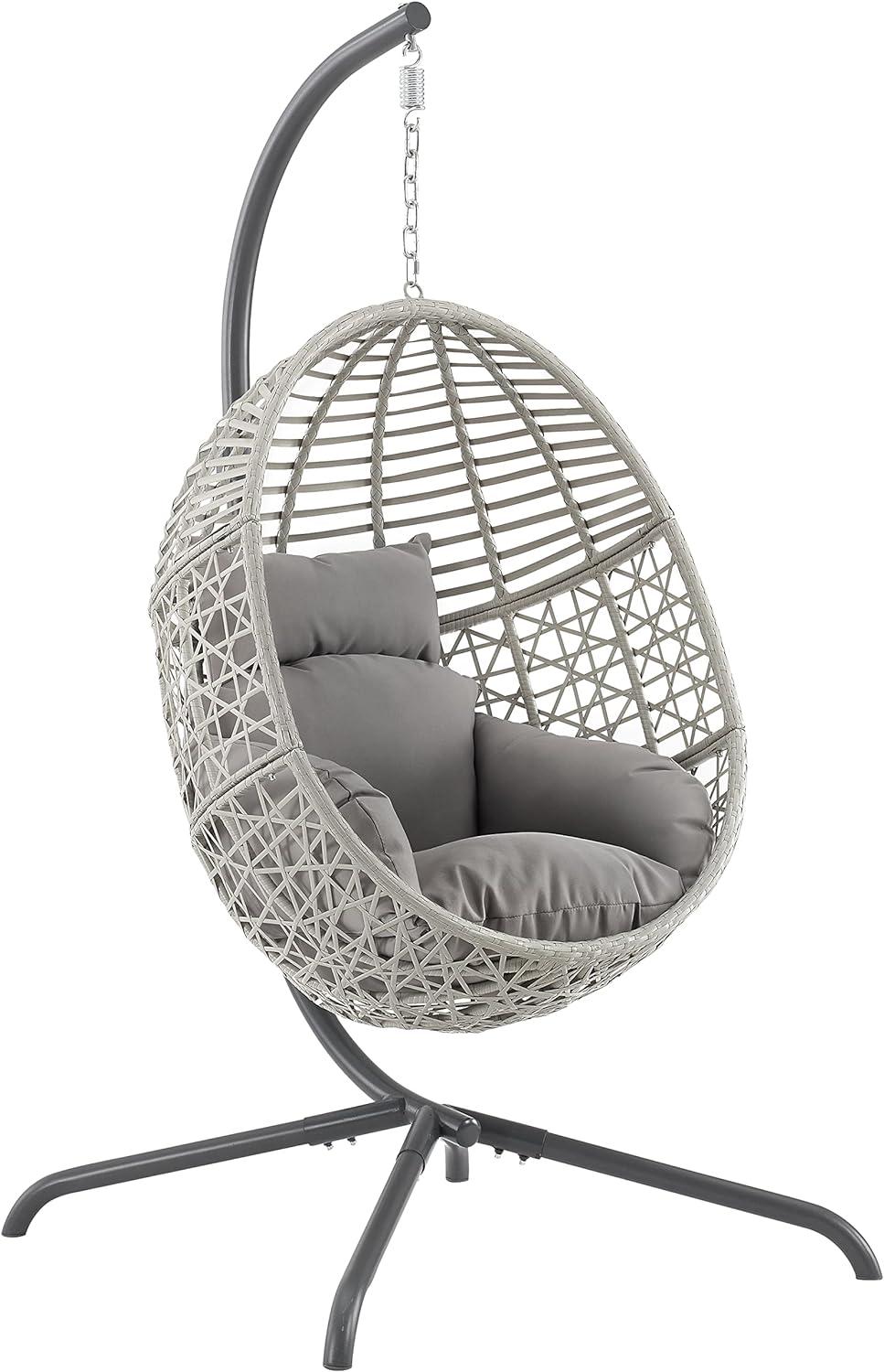 Crosley Furniture Lorelei Indoor/Outdoor Wicker Hanging Egg Chair in Gray