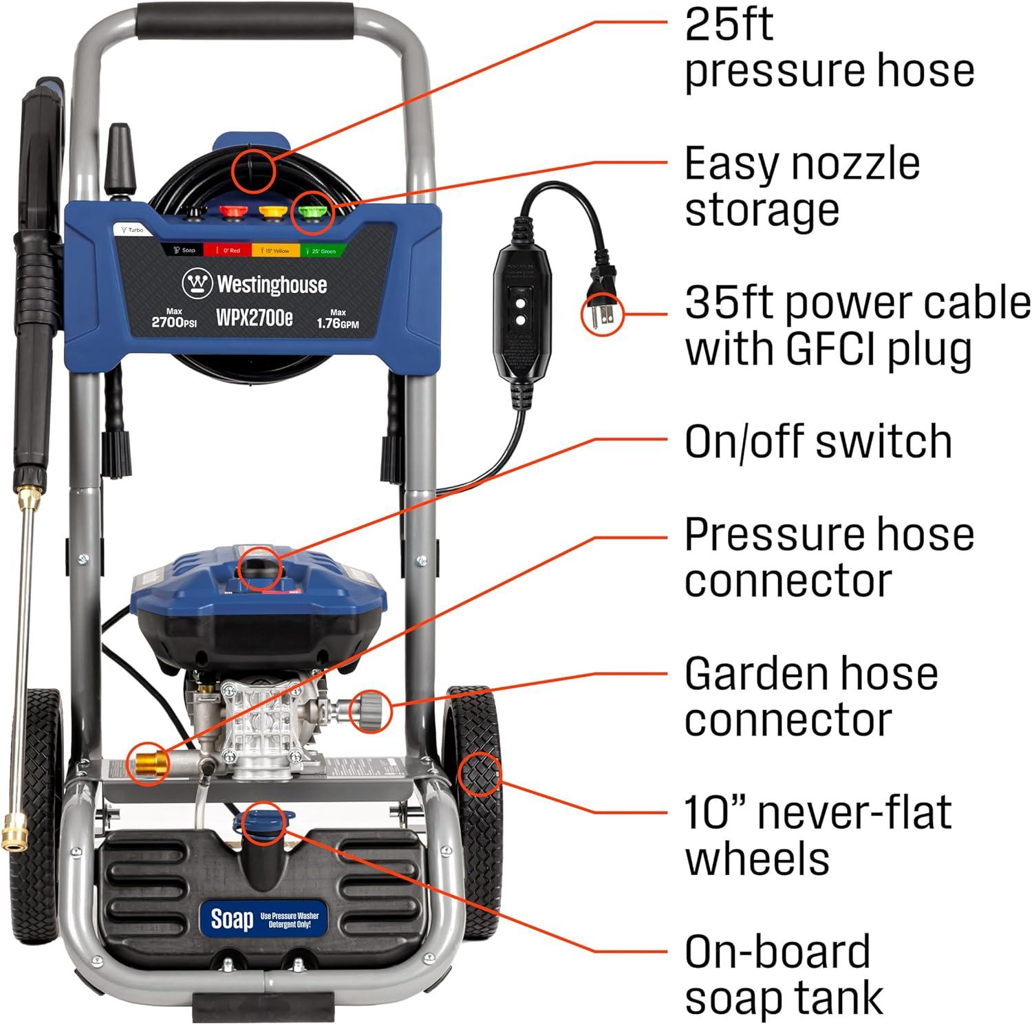 Westinghouse 2700 PSI Blue Electric Pressure Washer with Soap Tank