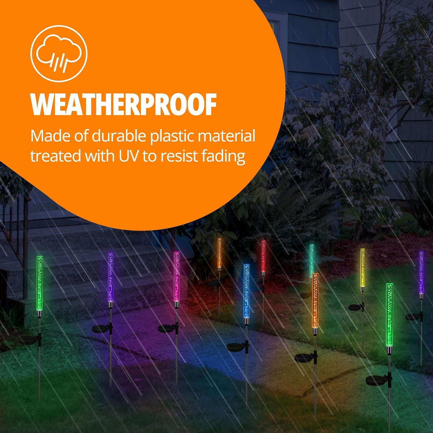 Exhart Two Color Changing Bubble Cylinder  Solar Powered Garden Stakes, 2.5x34 inches, Plastic (Outdoor Pathway Landscape Night Lights, For Home Garden, Patio, Yard, Home Decoration), Clear