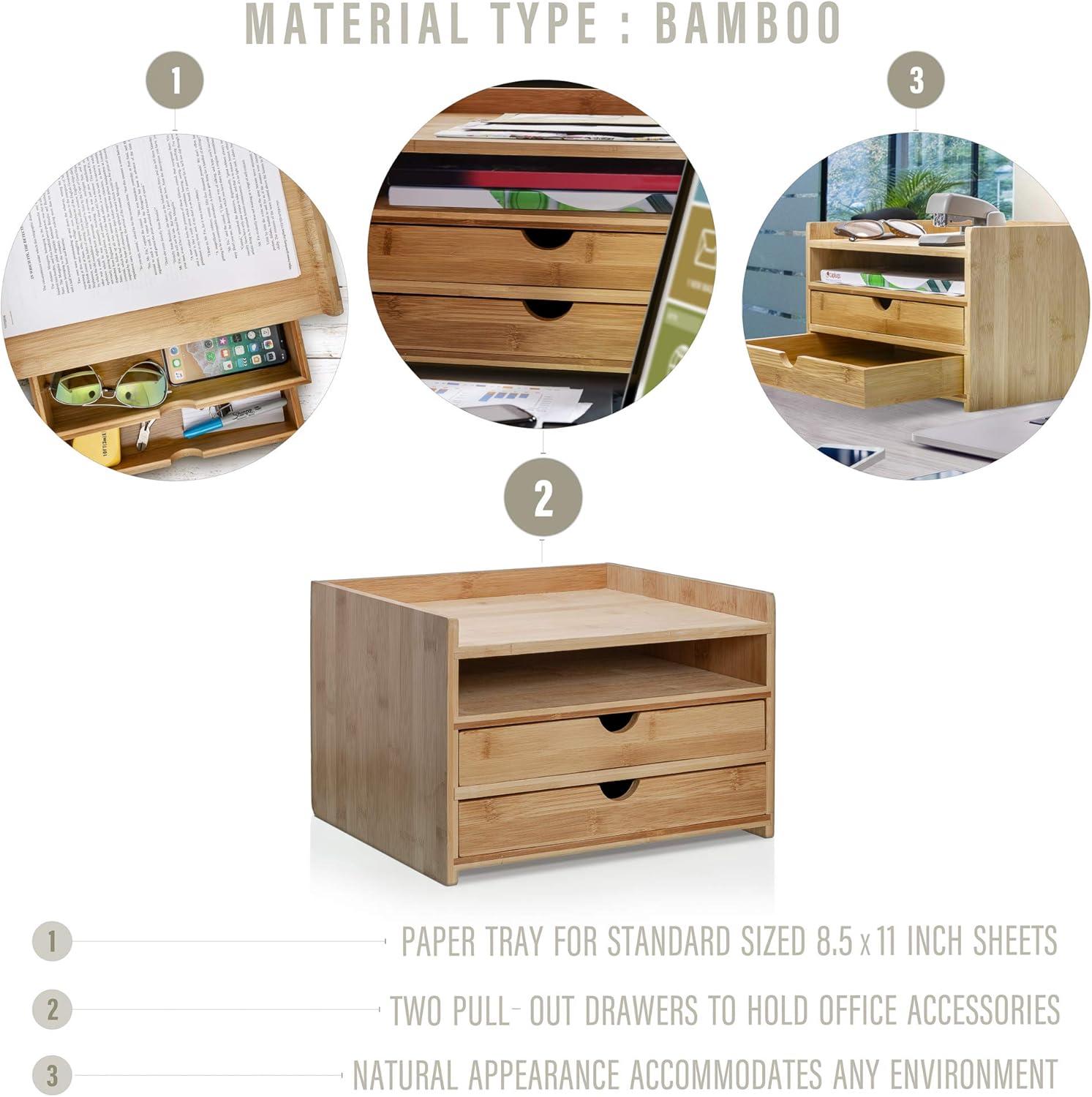 Prosumer'S Choice 3-Tier Bamboo Desktop Organizer With Us Letter Size Drawers for Home