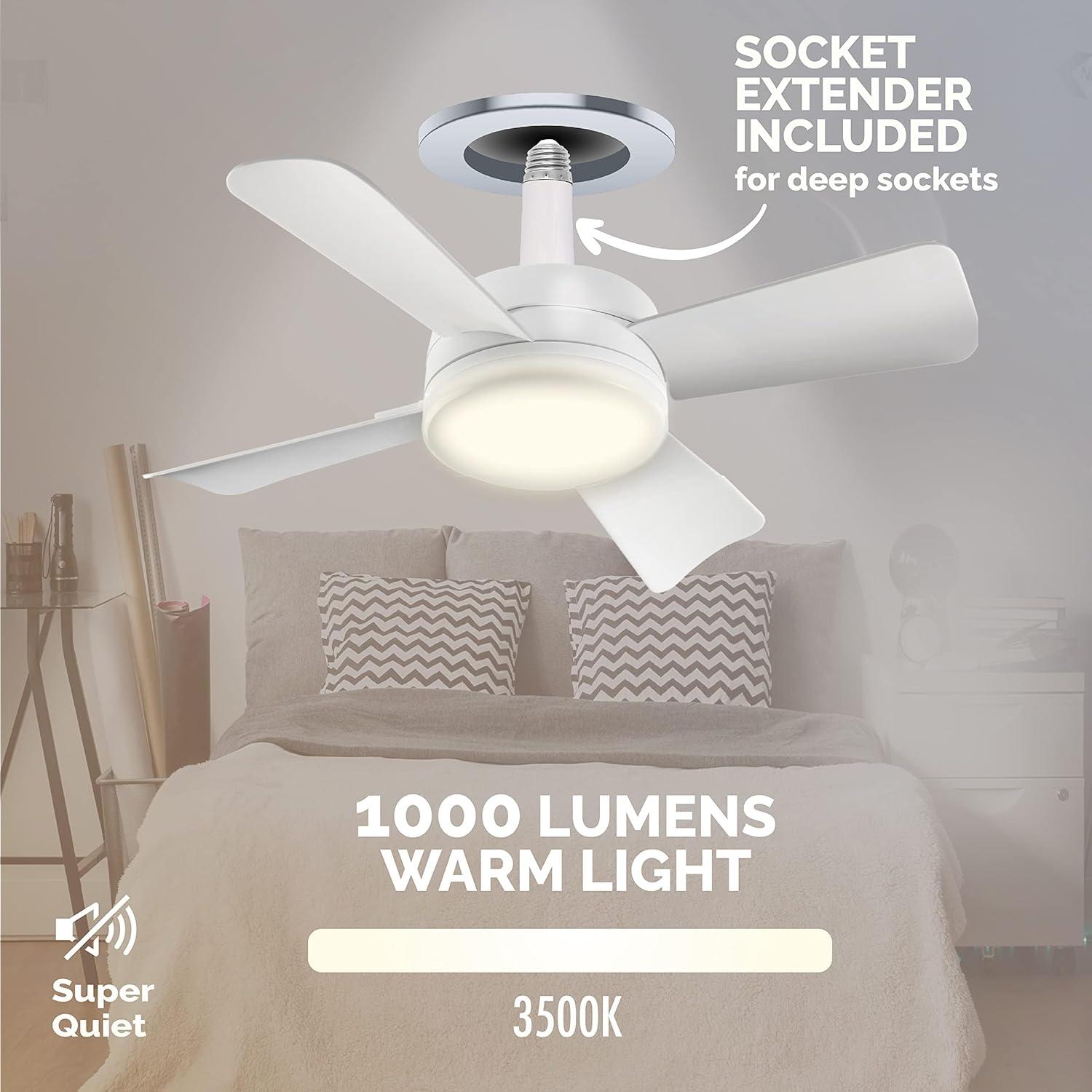 Bell + Howell Socket Fan, Ceiling Fan With 1000 Lumens Warm Light