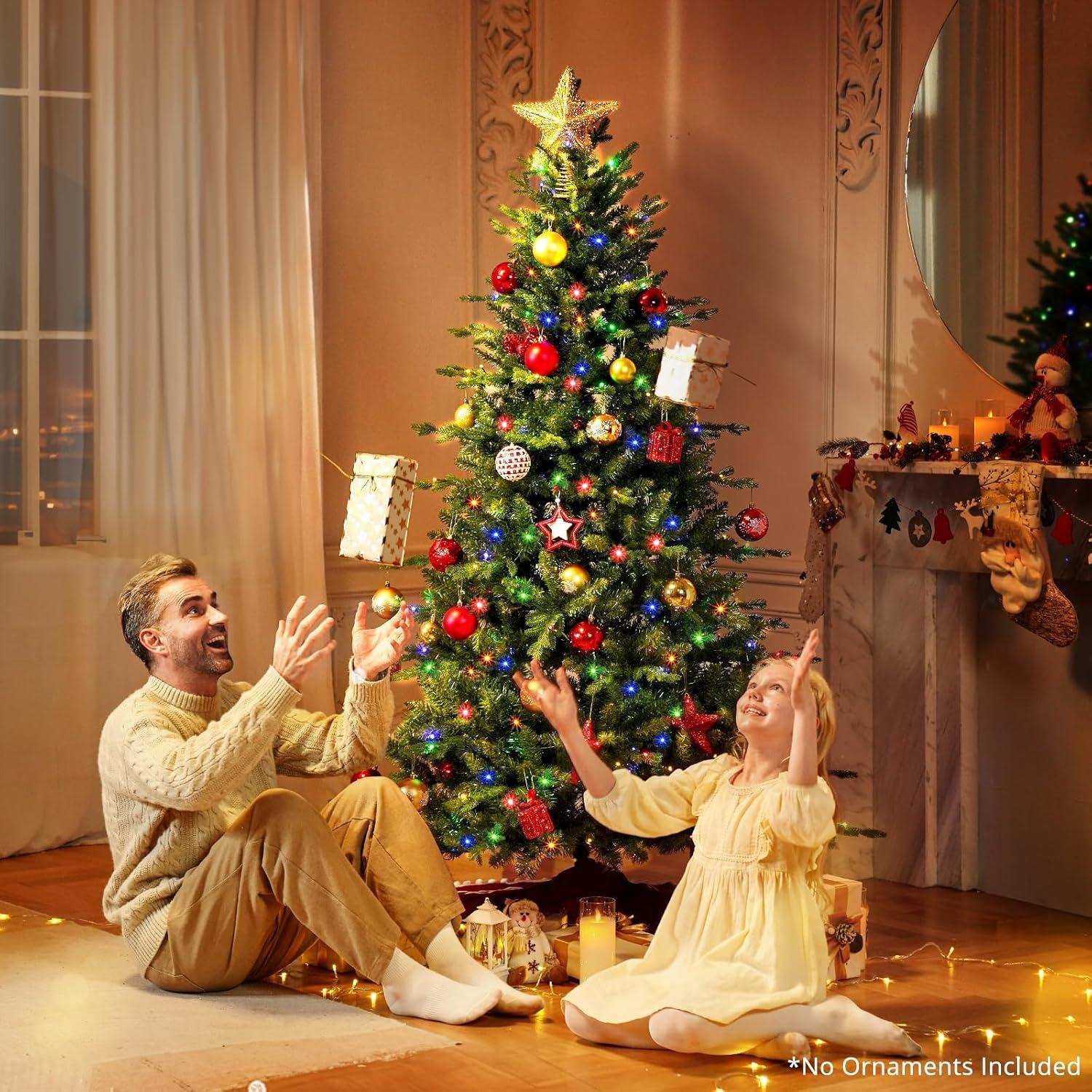 OasisCraft 6.5ft Pre-Lit Snow Flocked Christmas Tree with 350 Light, Artificial Pine Xmas Tree